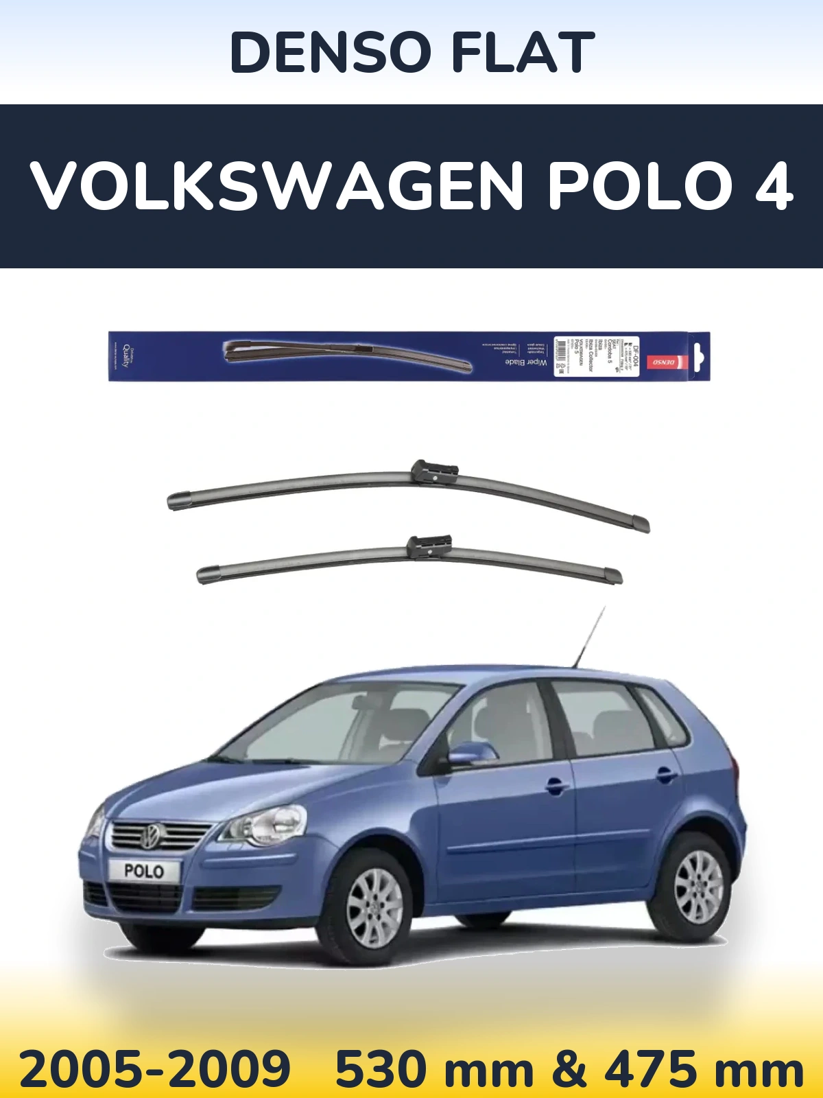 Sada předních stěračů Denso Flat 530 a 475 mm pro Volkswagen Polo 4 2005-2009