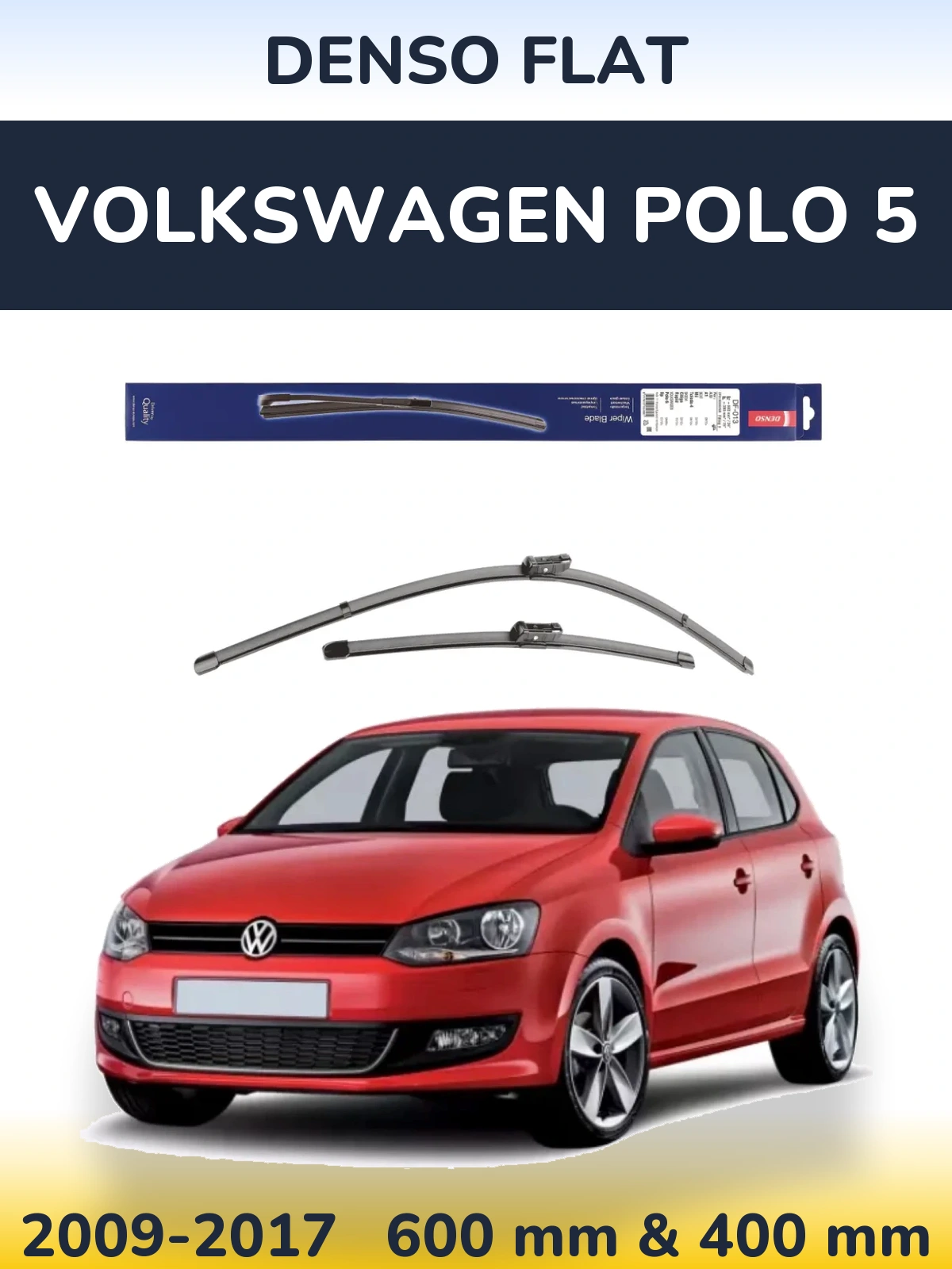 Sada předních stěračů Denso Flat 600 a 380 mm pro Volkswagen Polo 5 2009-2017