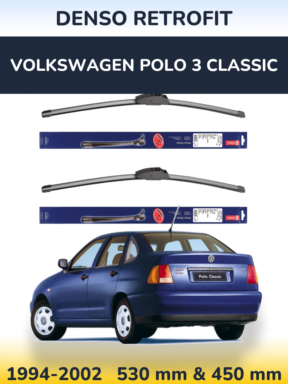 Sada předních stěračů Denso Retrofit 530 a 450 mm pro Volkswagen Polo 3 Classic 1994-2002