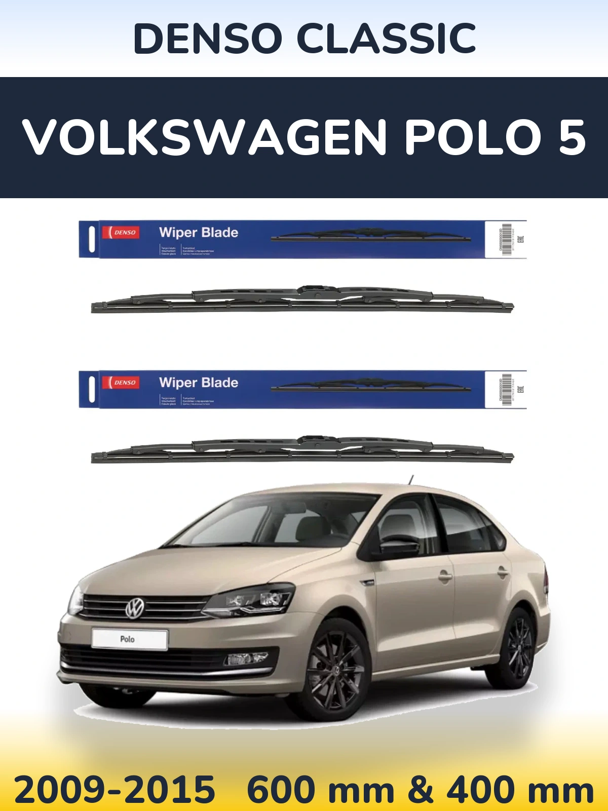 Sada předních stěračů Denso Classic 600 a 400 mm pro Volkswagen Polo 5 2009-2015