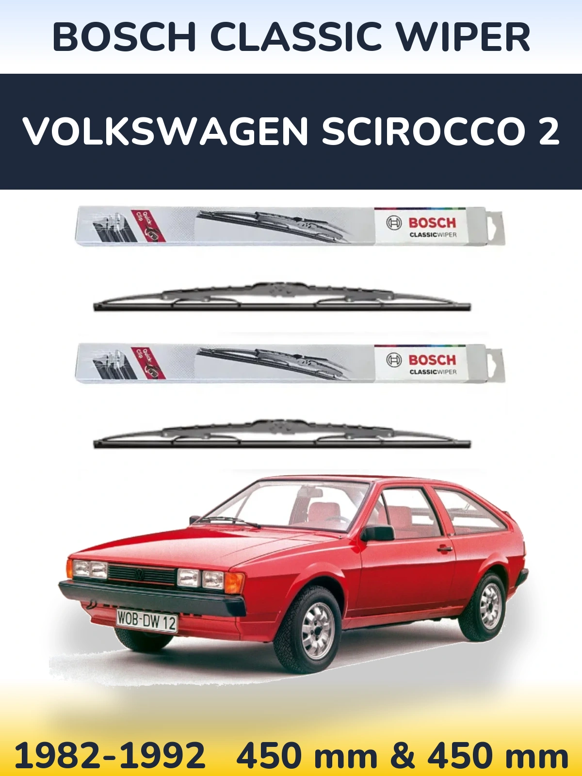 Комплект передніх щіток BOSCH Classic Wiper 450 & 450 мм для Volkswagen Scirocco 2 1982-1992