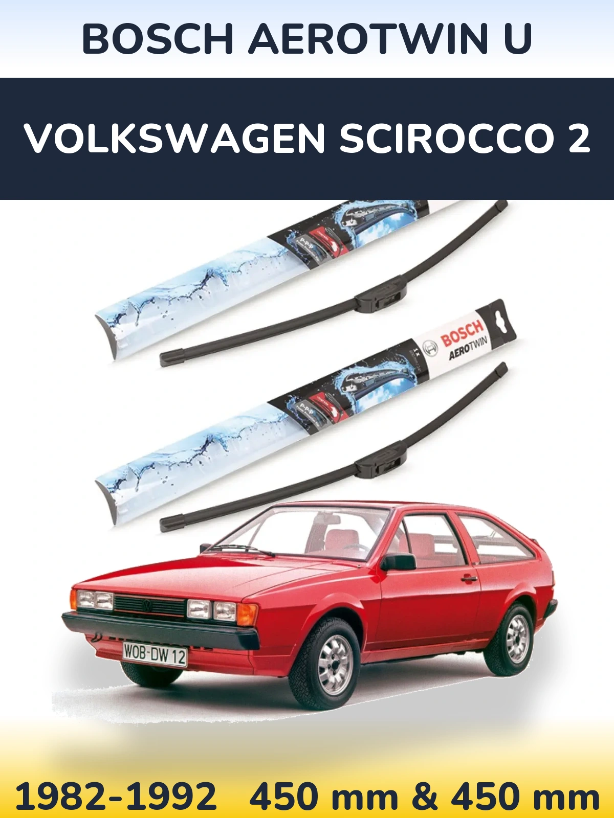 Комплект передніх щіток BOSCH AeroTwin U 450 & 450 мм для Volkswagen Scirocco 2 1982-1992