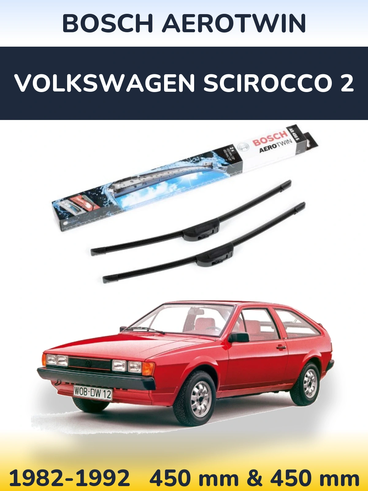 Sada předních stěračů BOSCH AeroTwin 450 a 450 mm pro Volkswagen Scirocco 2 1982-1992