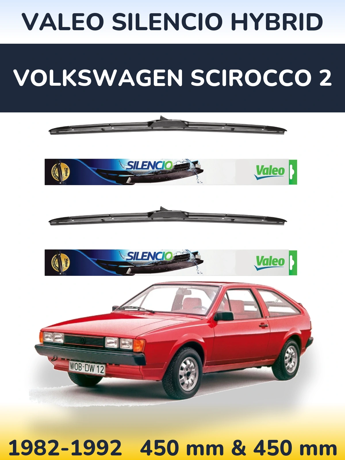 Sada předních stěračů Valeo Silencio Hybrid 450 a 450 mm pro Volkswagen Scirocco 2 1982-1992
