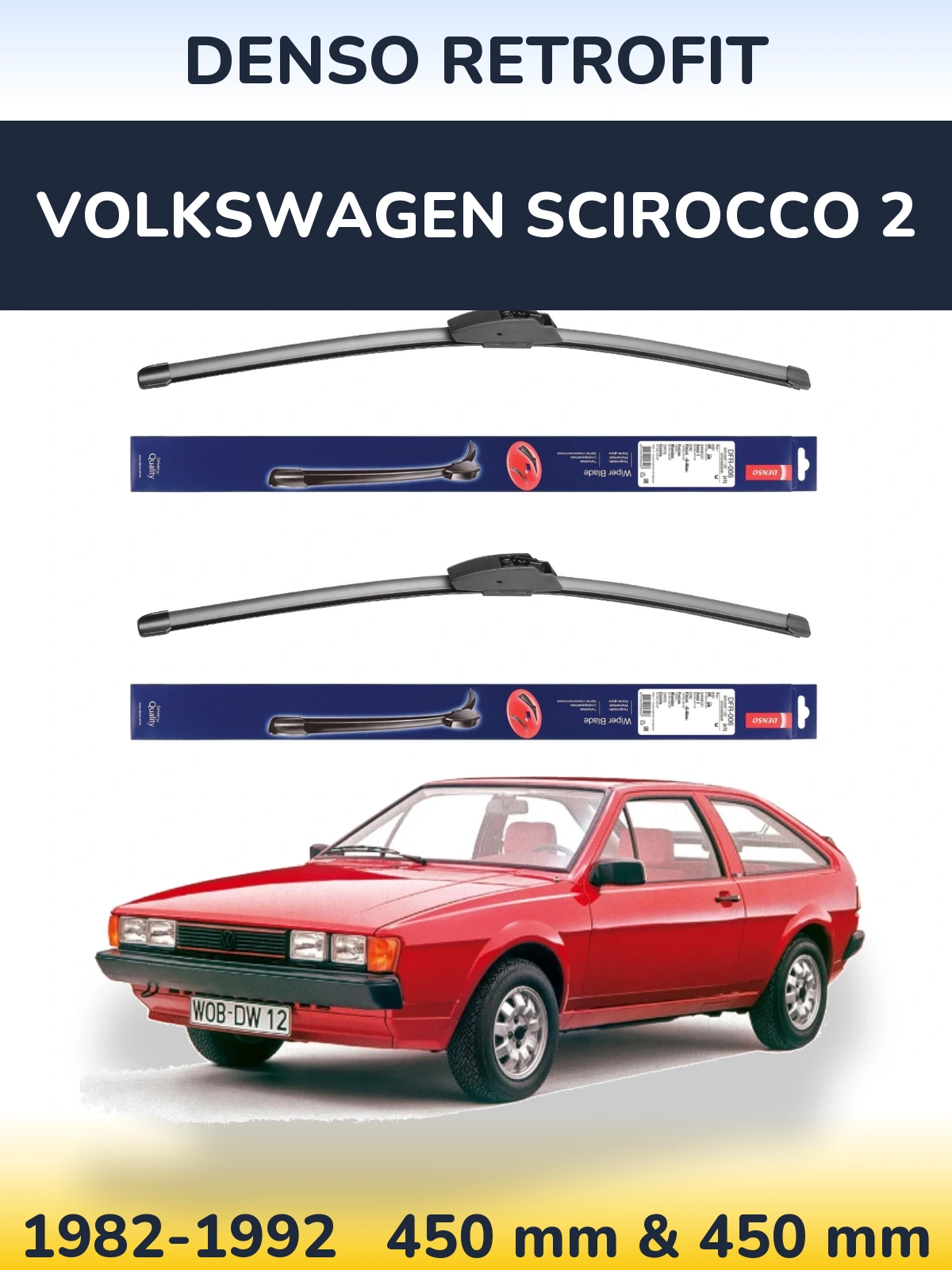 Sada předních stěračů Denso Retrofit 450 a 450 mm pro Volkswagen Scirocco 2 1982-1992