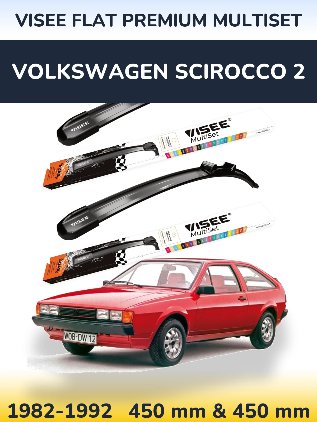 Sada předních stěračů VISEE FLAT PREMIUM MultiSet 450 a 450 mm pro Volkswagen Scirocco 2 1982-1992