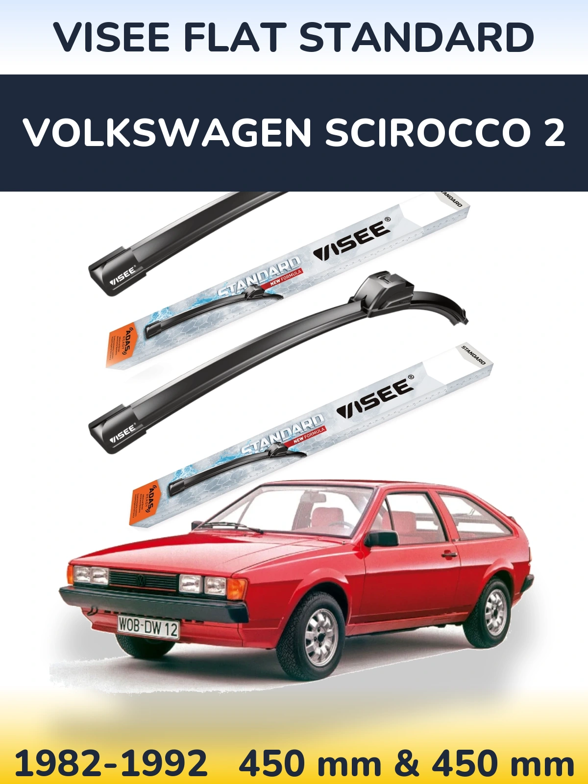 Sada předních stěračů VISEE FLAT STANDARD 450 a 450 mm pro Volkswagen Scirocco 2 1982-1992