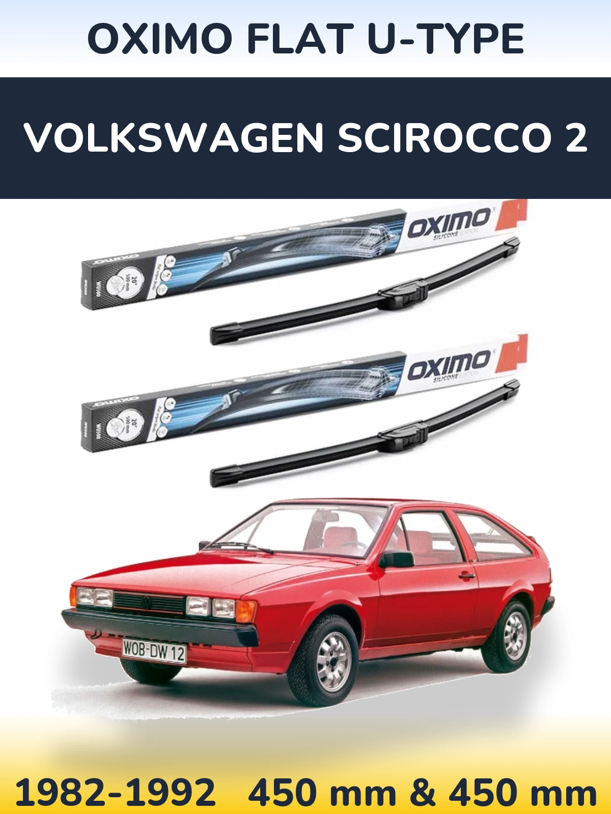 Sada předních stěračů Oximo Flat U-type 450 a 450 mm pro Volkswagen Scirocco 2 1982-1992