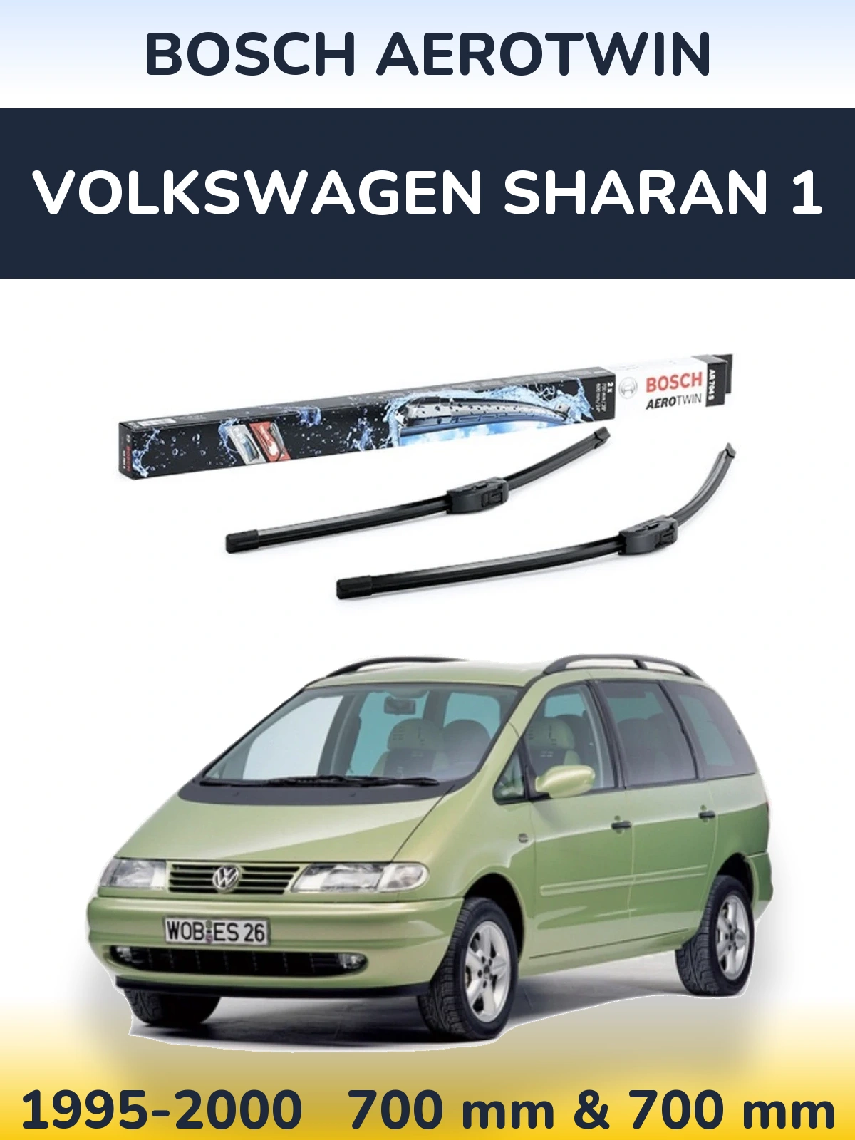 Sada předních stěračů BOSCH AeroTwin 700 a 600 mm pro Volkswagen Sharan 1 1995-2000