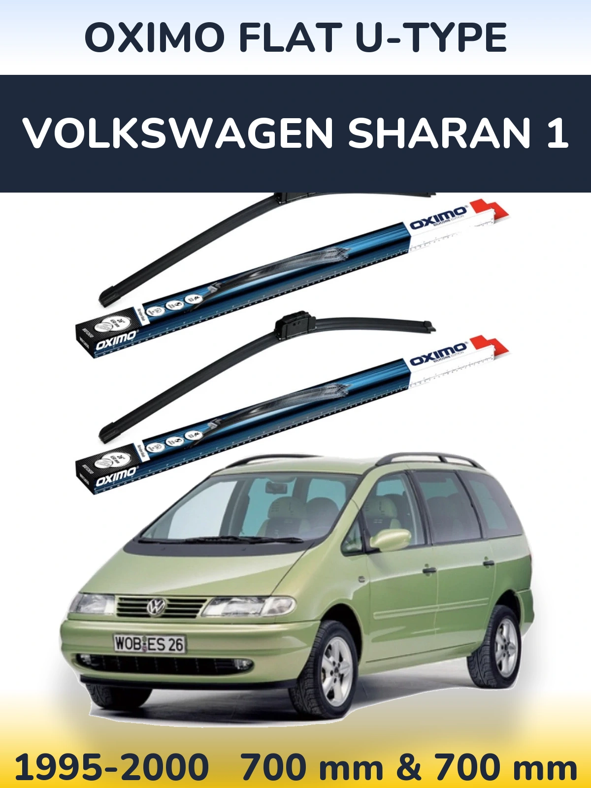 Sada předních stěračů Oximo Flat U-type 700 a 700 mm pro Volkswagen Sharan 1 1995-2000
