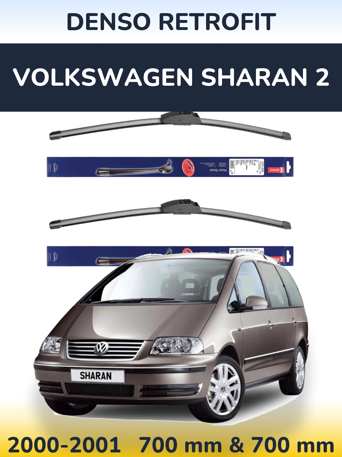 Sada předních stěračů Denso Retrofit 700 a 700 mm pro Volkswagen Sharan 2 2000-2001