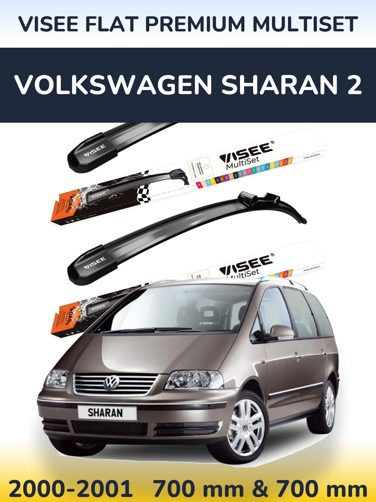 Sada předních stěračů VISEE FLAT PREMIUM MultiSet 700 a 700 mm pro Volkswagen Sharan 2 2000-2001