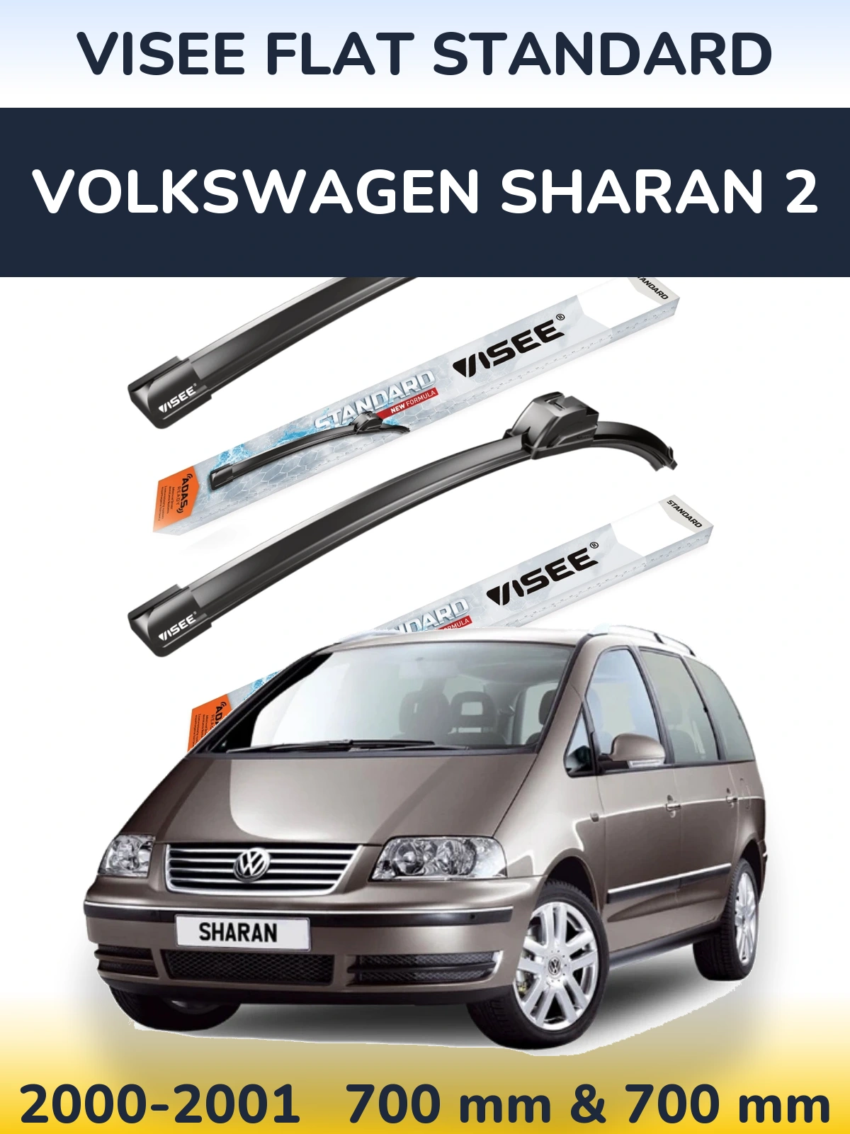 Sada předních stěračů VISEE FLAT STANDARD 700 a 700 mm pro Volkswagen Sharan 2 2000-2001