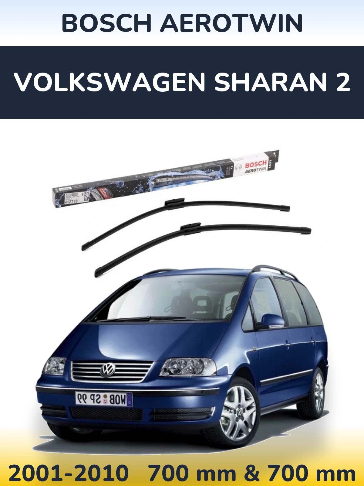 Sada předních stěračů BOSCH AeroTwin 700 a 700 mm pro Volkswagen Sharan 2 2001-2010