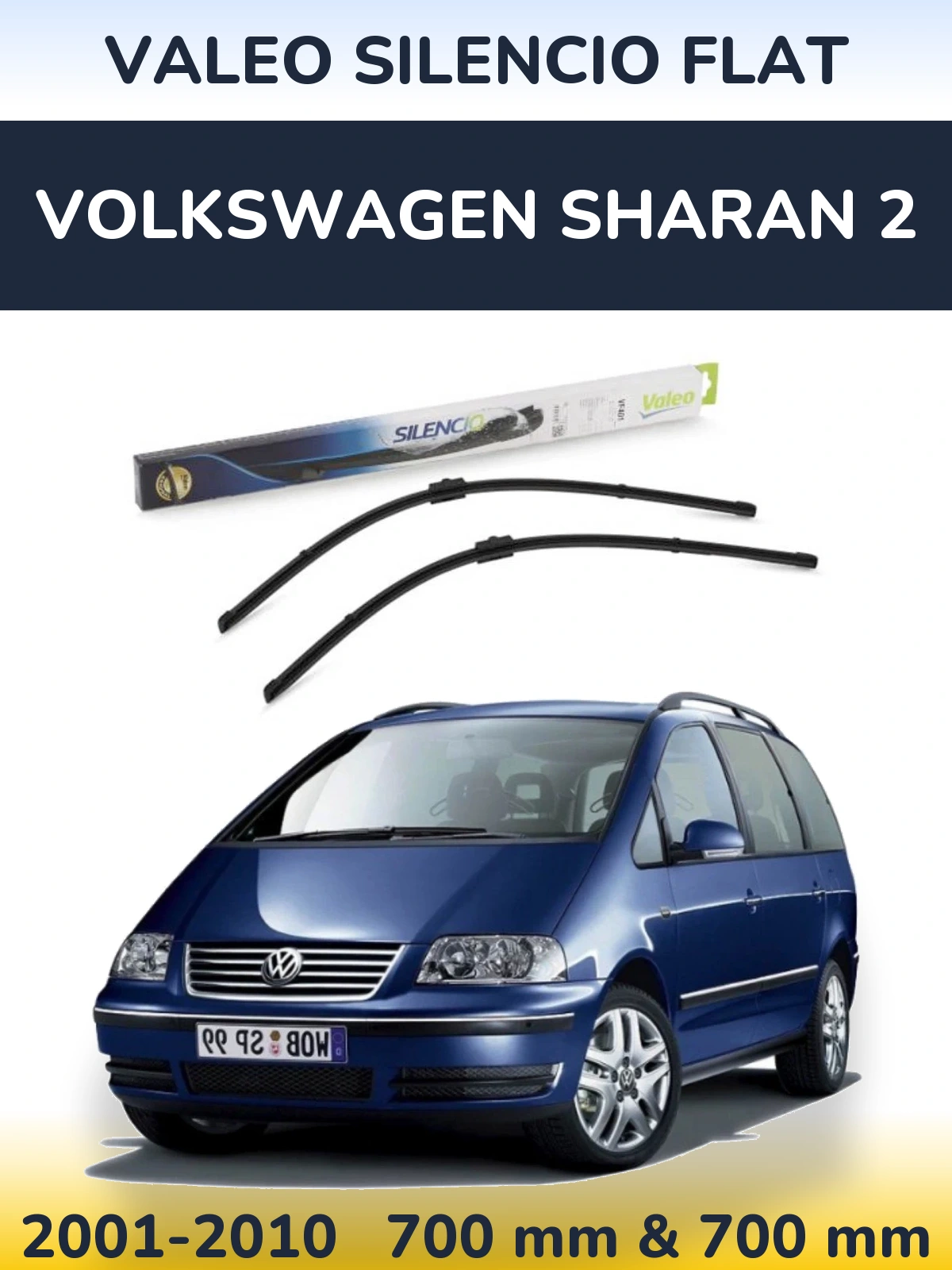 Sada předních stěračů Valeo Silencio Flat 700 a 700 mm pro Volkswagen Sharan 2 2001-2010