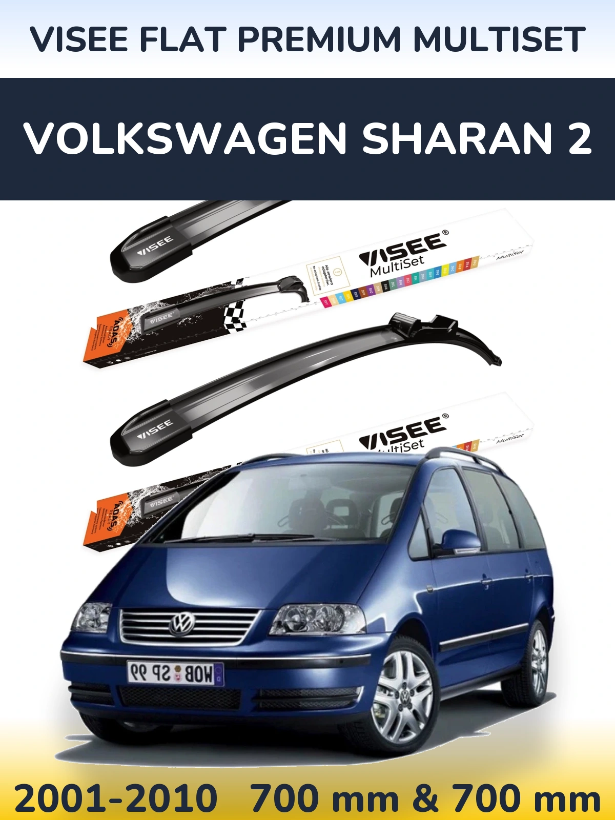 Sada předních stěračů VISEE FLAT PREMIUM MultiSet 700 a 700 mm pro Volkswagen Sharan 2 2001-2010