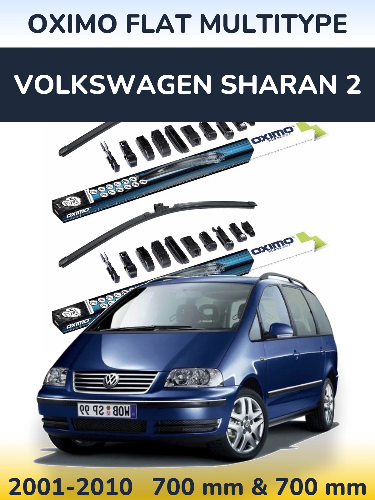Sada předních stěračů Oximo Flat MultiType 700 a 700 mm pro Volkswagen Sharan 2 2001-2010