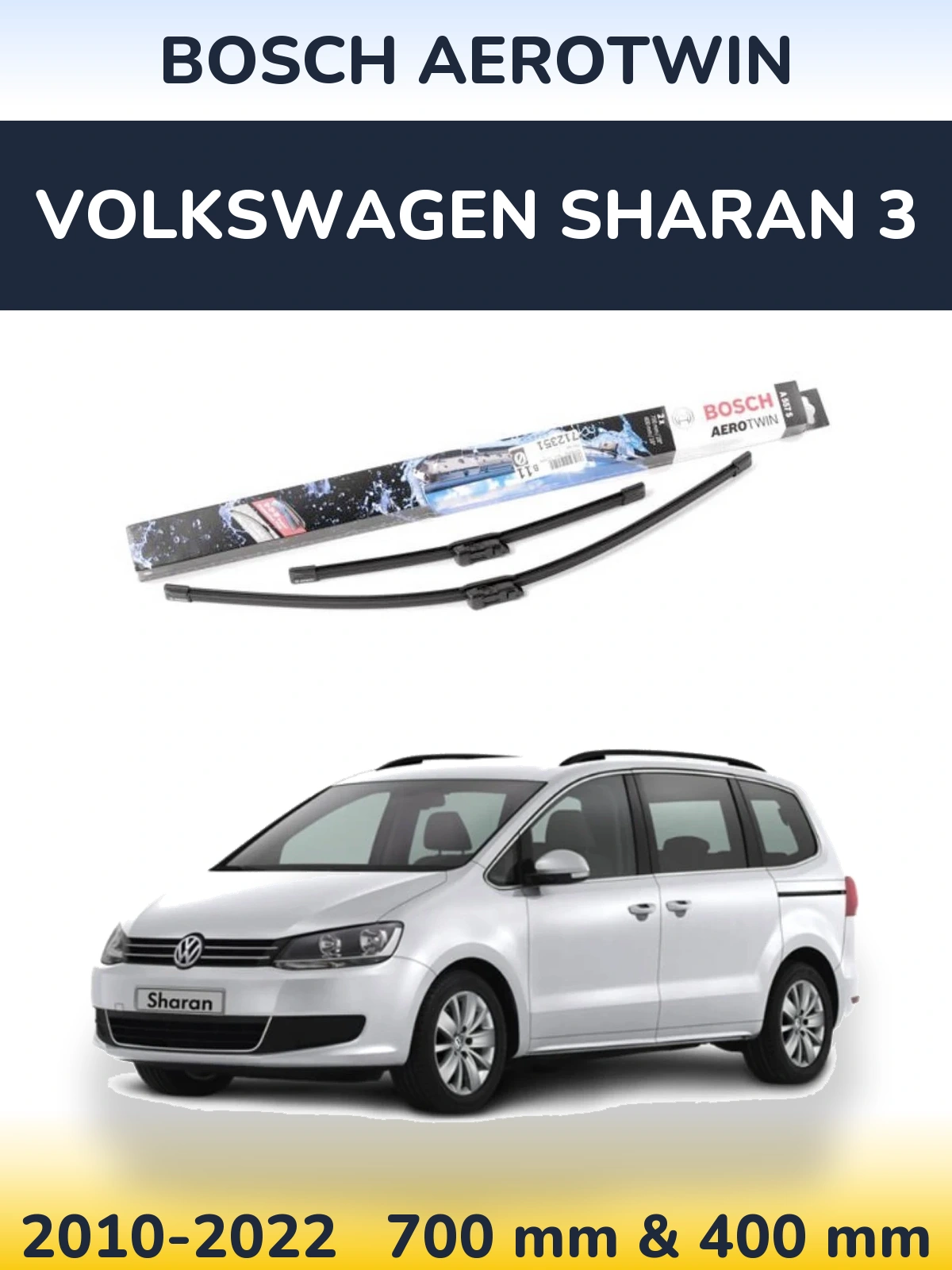 Sada předních stěračů BOSCH AeroTwin 700 a 400 mm pro Volkswagen Sharan 3 2010-2022