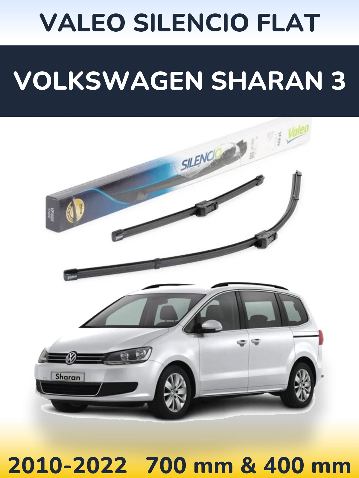 Sada předních stěračů Valeo Silencio Flat 700 a 400 mm pro Volkswagen Sharan 3 2010-2022
