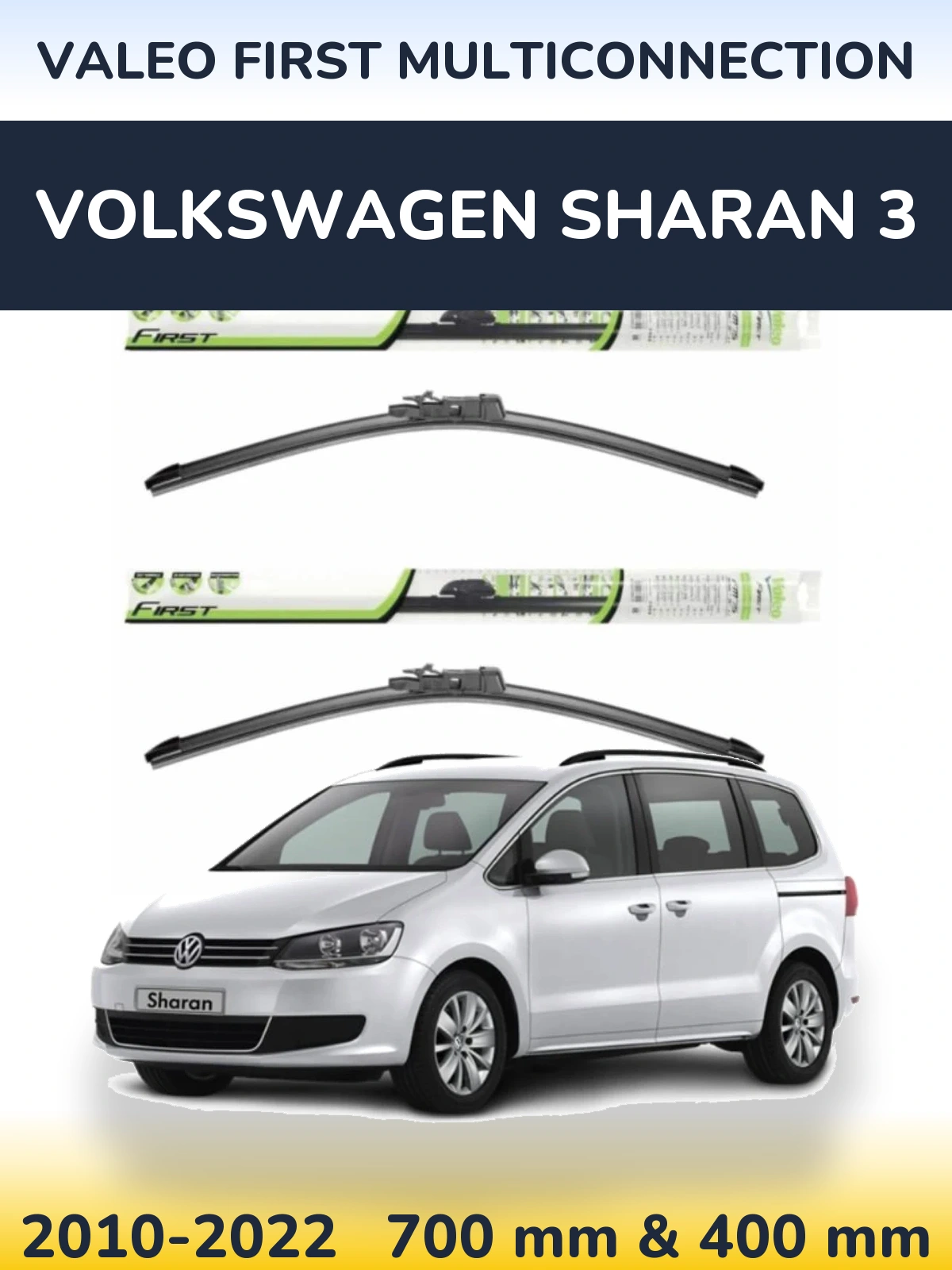 Sada předních stěračů Valeo First MultiConnection 700 a 400 mm pro Volkswagen Sharan 3 2010-2022