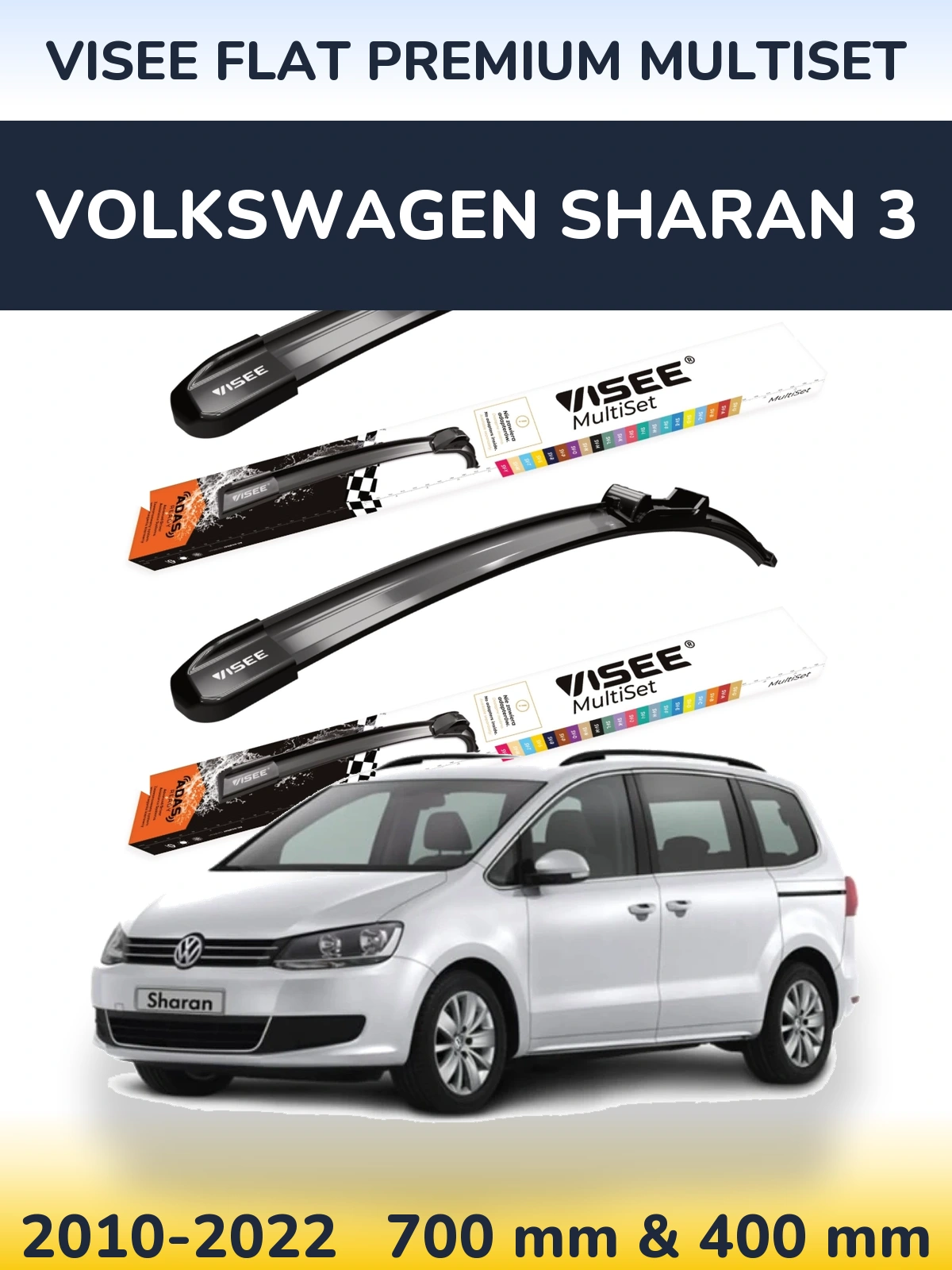 Sada předních stěračů VISEE FLAT PREMIUM MultiSet 700 a 400 mm pro Volkswagen Sharan 3 2010-2022