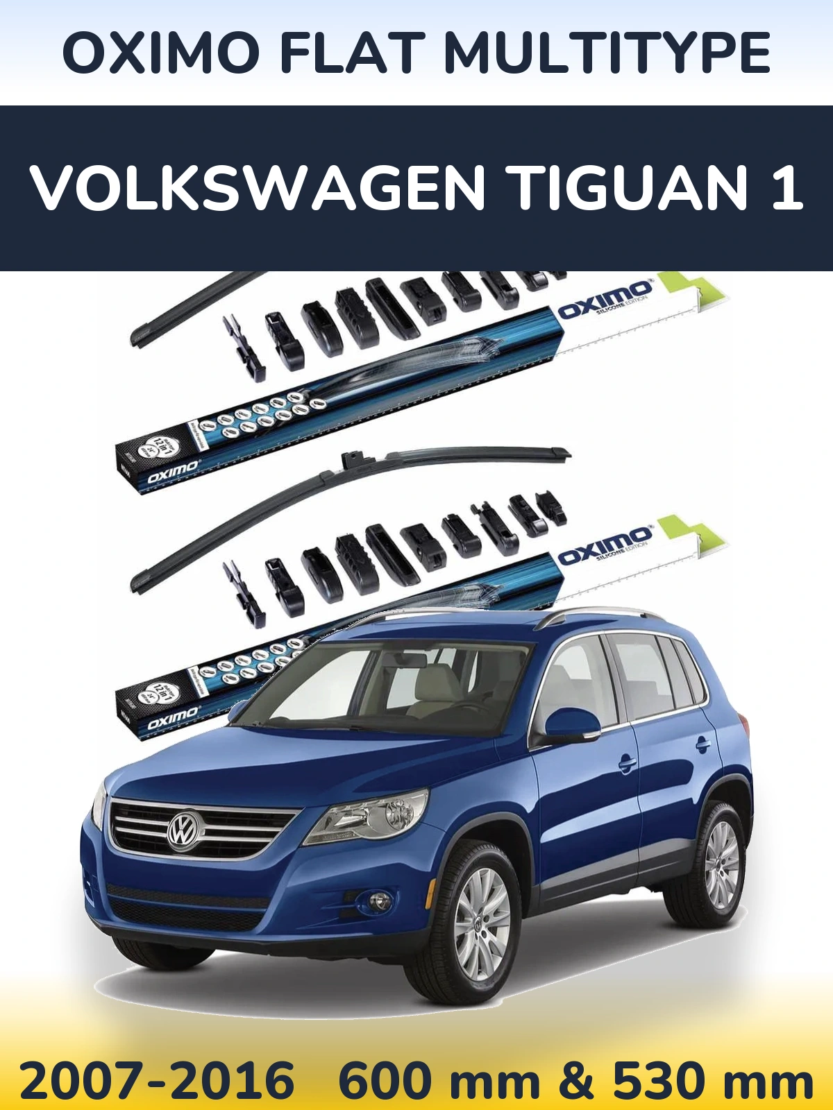 Sada předních stěračů Oximo Flat MultiType 600 a 530 mm pro Volkswagen Tiguan 1 2007-2016
