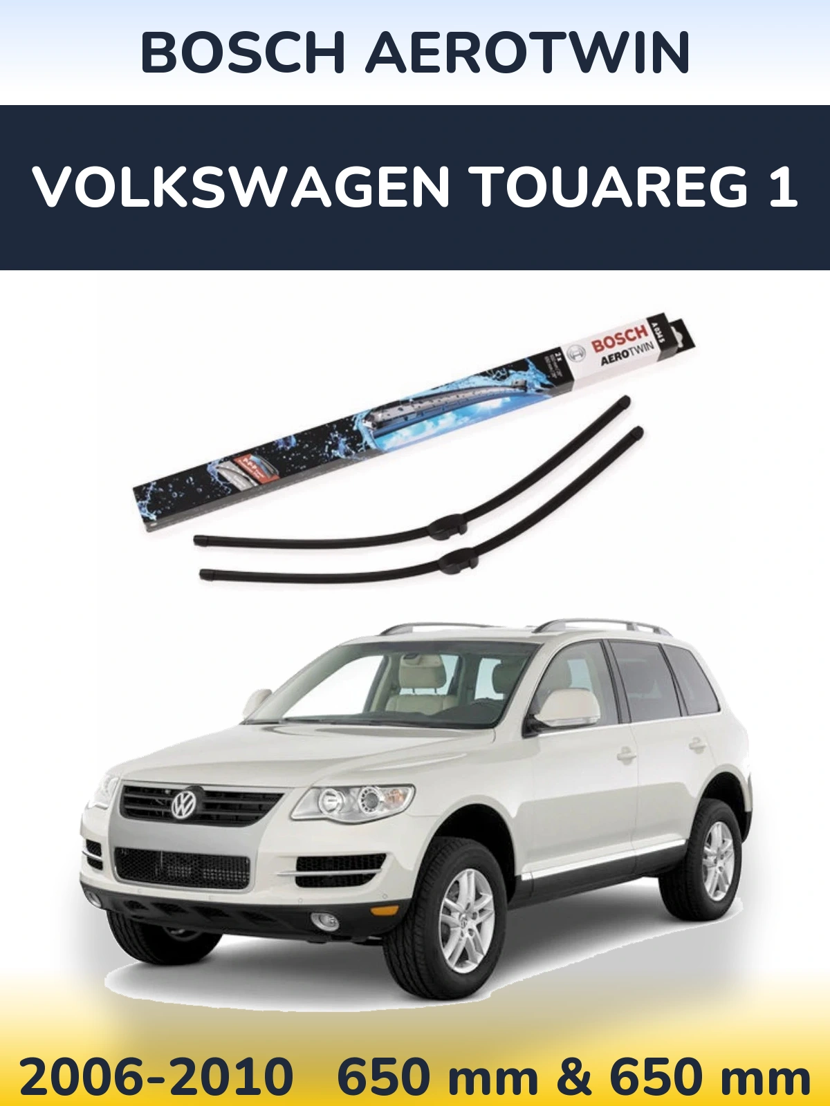 Sada předních stěračů BOSCH AeroTwin 650 a 650 mm pro Volkswagen Touareg 1 2006-2010