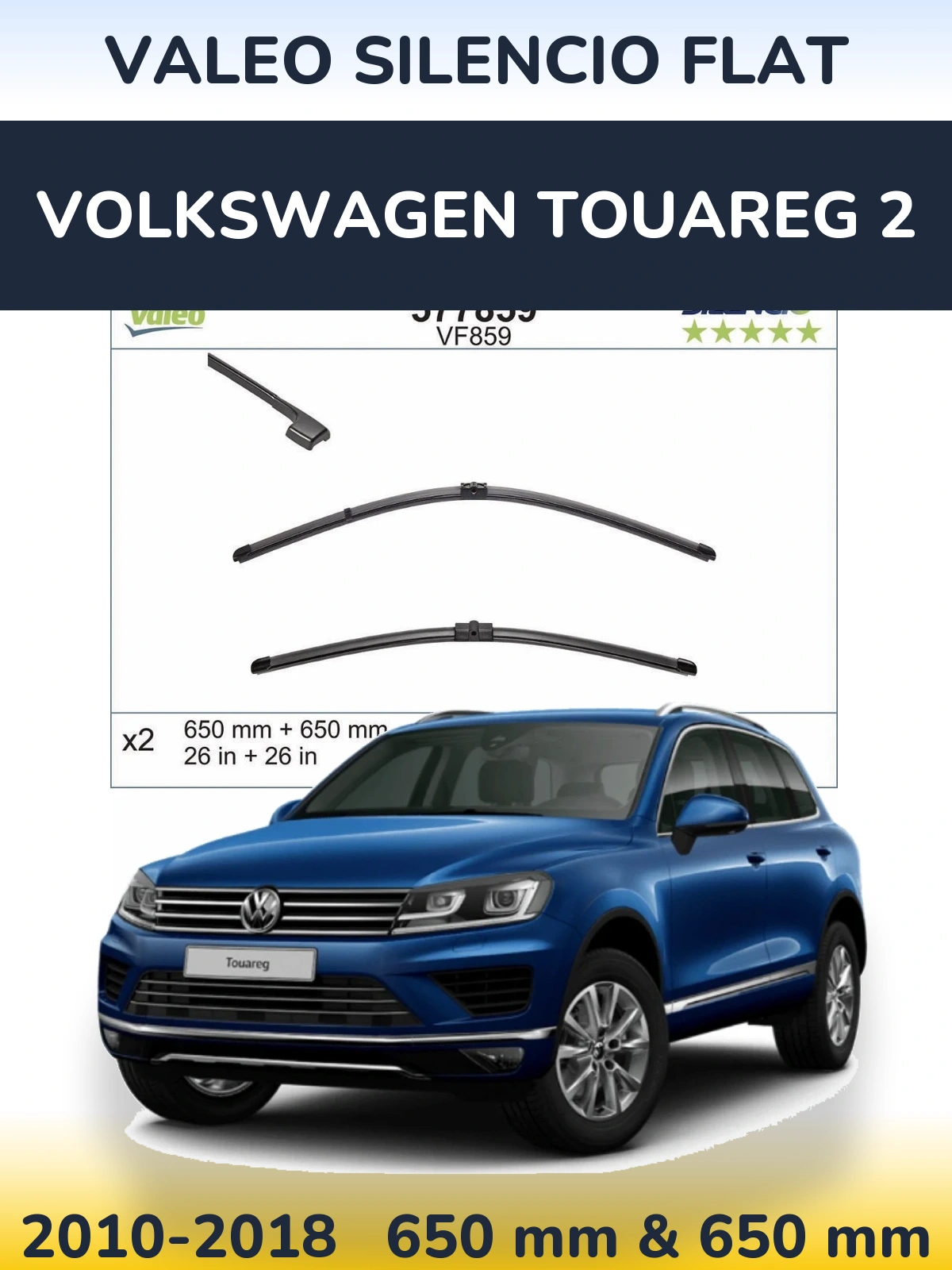 Sada předních stěračů Valeo Silencio Flat 650 a 650 mm pro Volkswagen Touareg 2 2010-2018