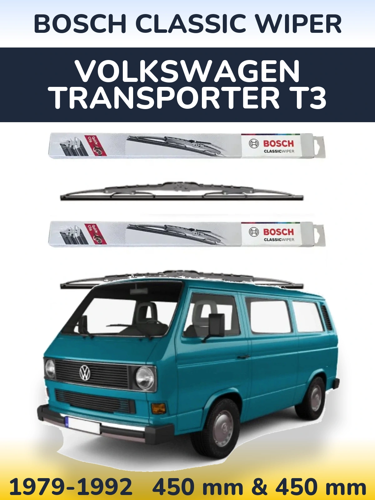 Комплект передніх щіток BOSCH Classic Wiper 450 & 450 мм для Volkswagen Transporter T3 1979-1992