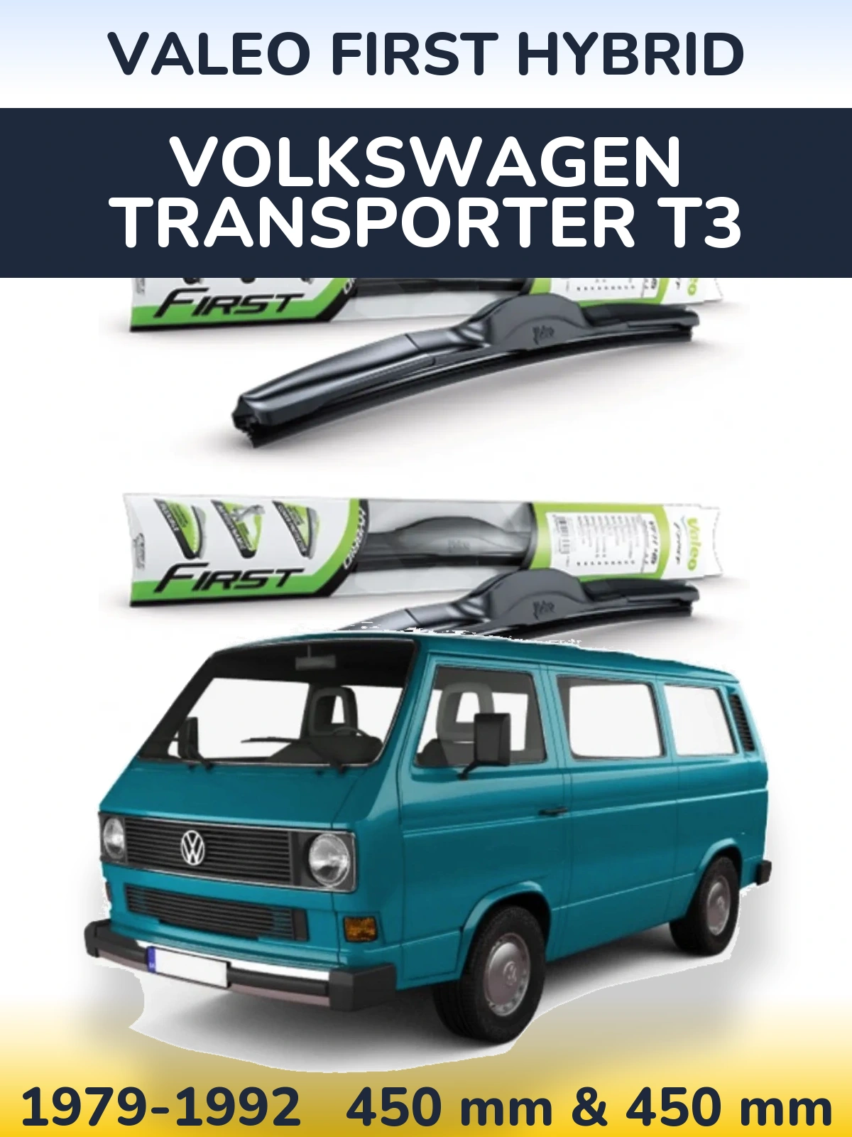 Sada předních stěračů Valeo First Hybrid 450 a 450 mm pro Volkswagen Transporter T3 1979-1992
