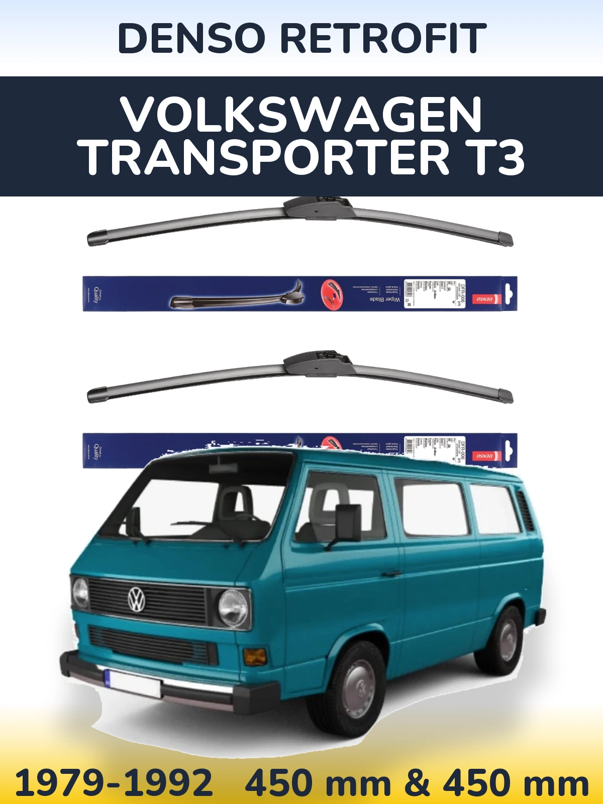 Sada předních stěračů Denso Retrofit 450 a 450 mm pro Volkswagen Transporter T3 1979-1992