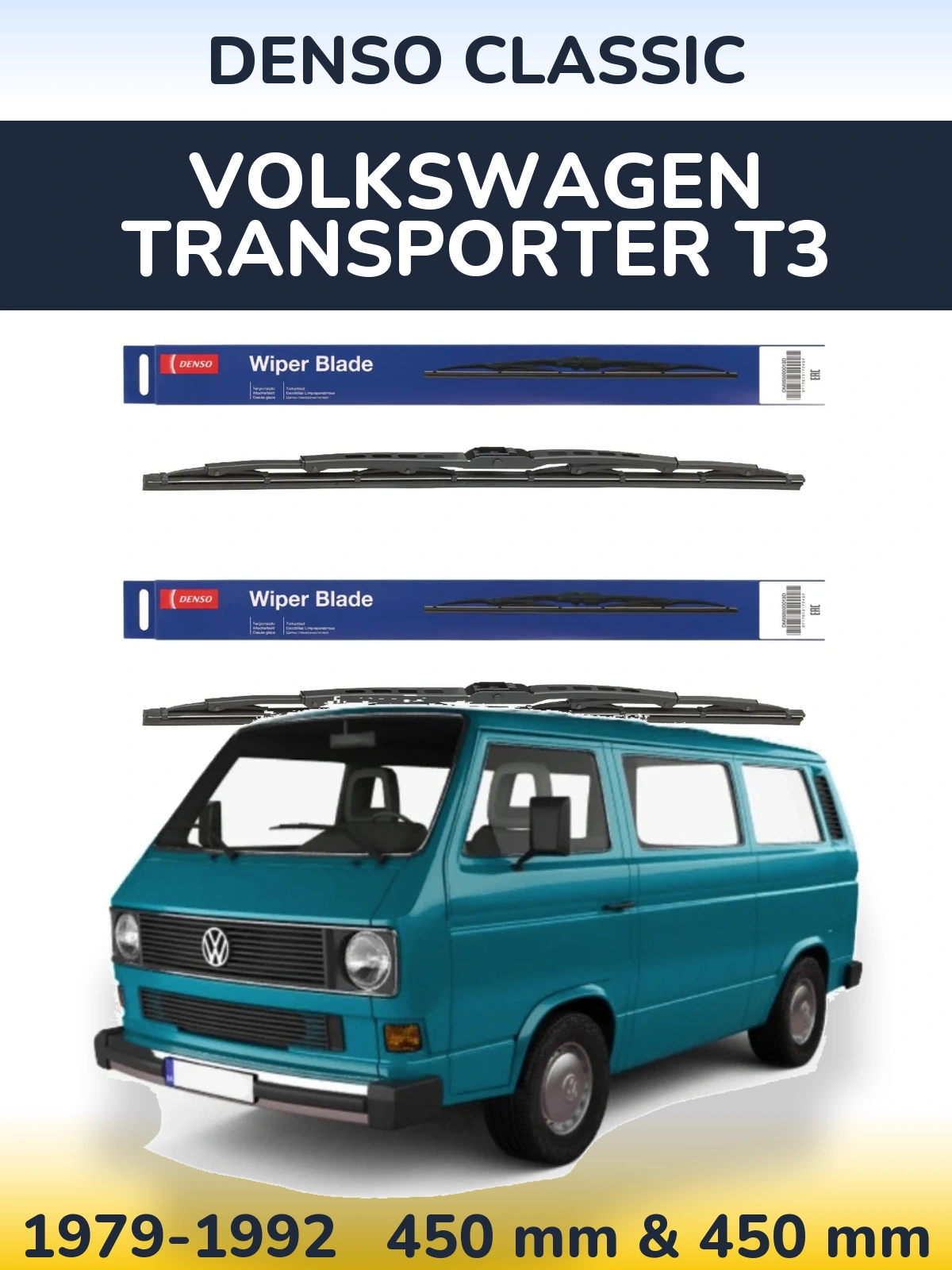 Sada předních stěračů Denso Classic 450 a 450 mm pro Volkswagen Transporter T3 1979-1992