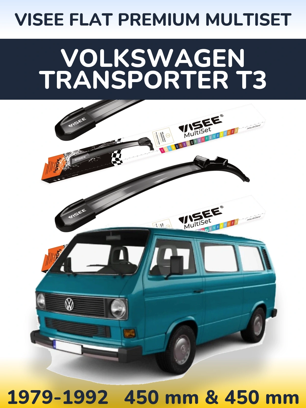 Sada předních stěračů VISEE FLAT PREMIUM MultiSet 450 a 450 mm pro Volkswagen Transporter T3 1979-1992
