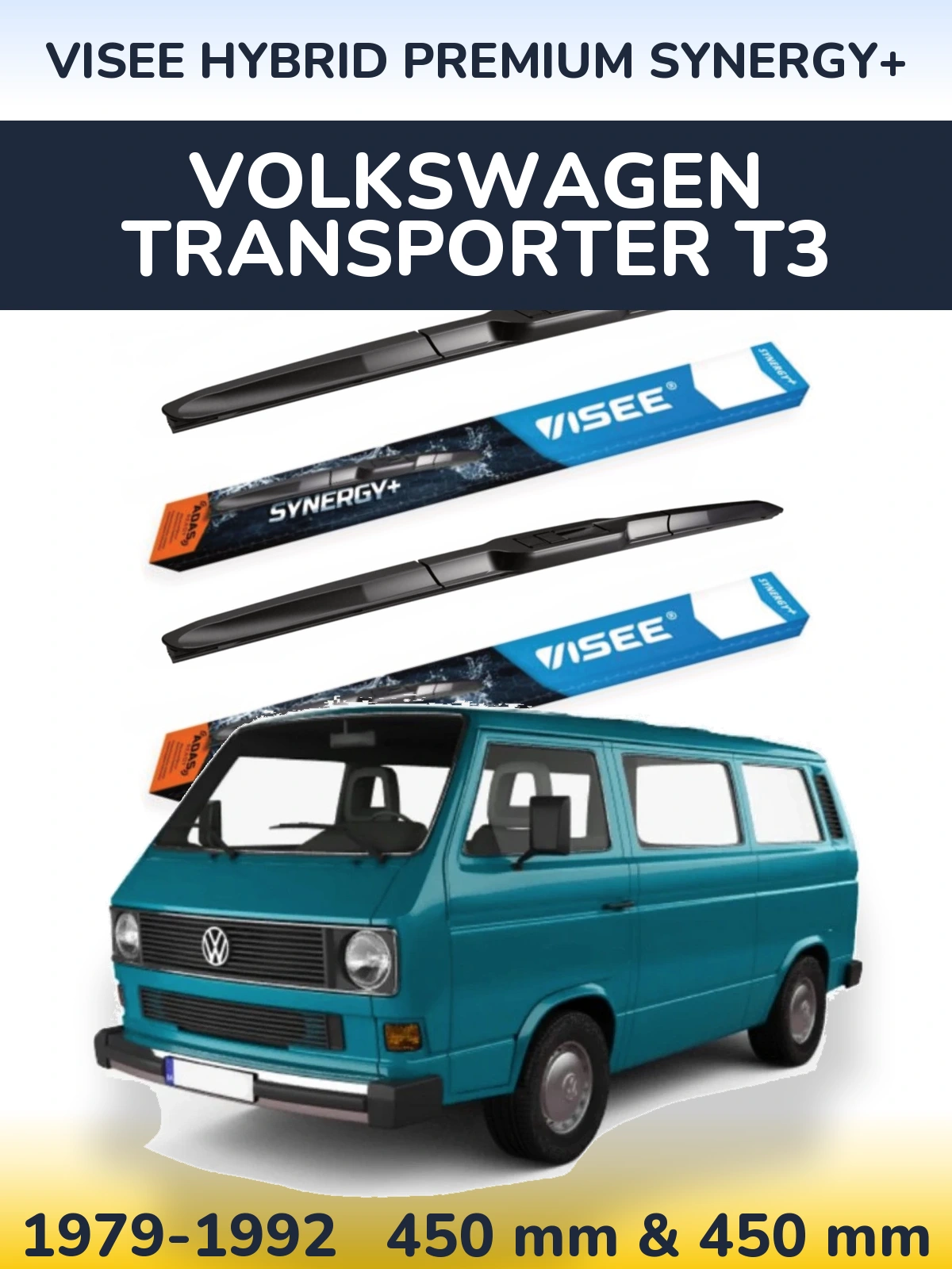 Sada předních stěračů VISEE HYBRID PREMIUM SYNERGY+ 450 a 450 mm pro Volkswagen Transporter T3 1979-1992