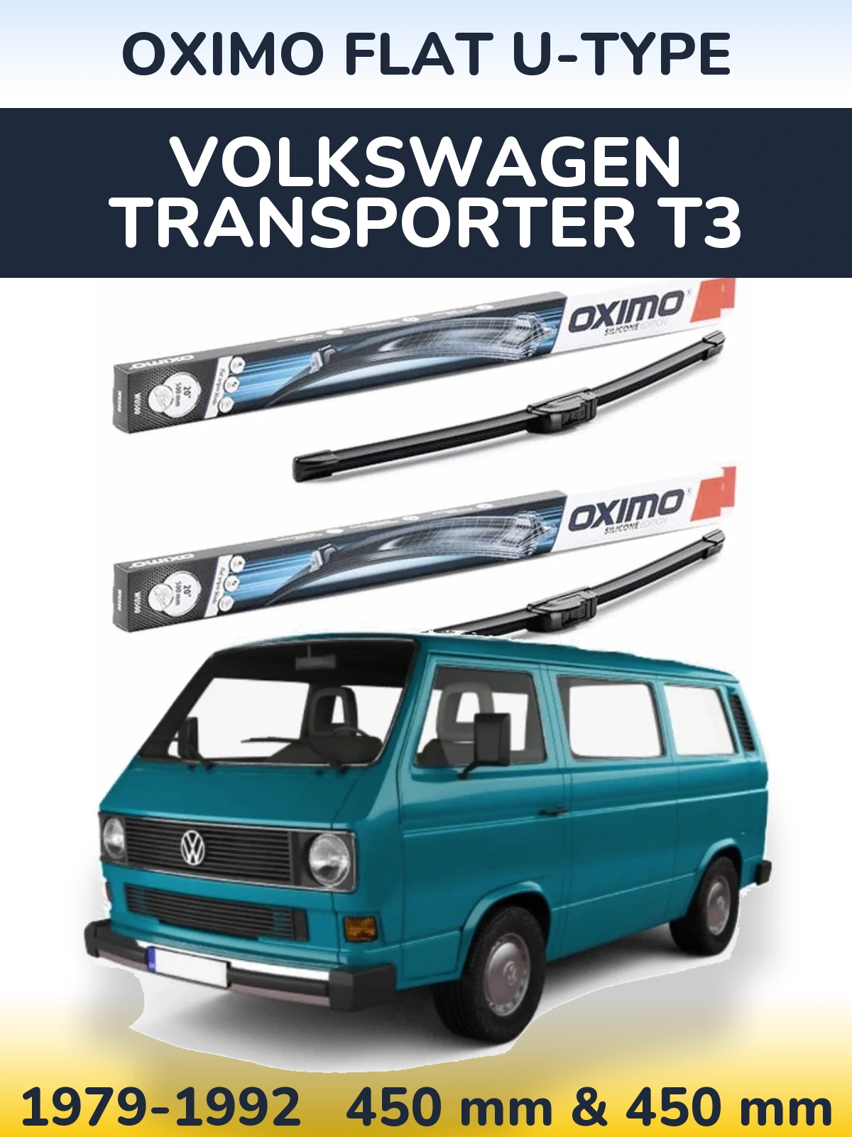 Sada předních stěračů Oximo Flat U-type 450 a 450 mm pro Volkswagen Transporter T3 1979-1992