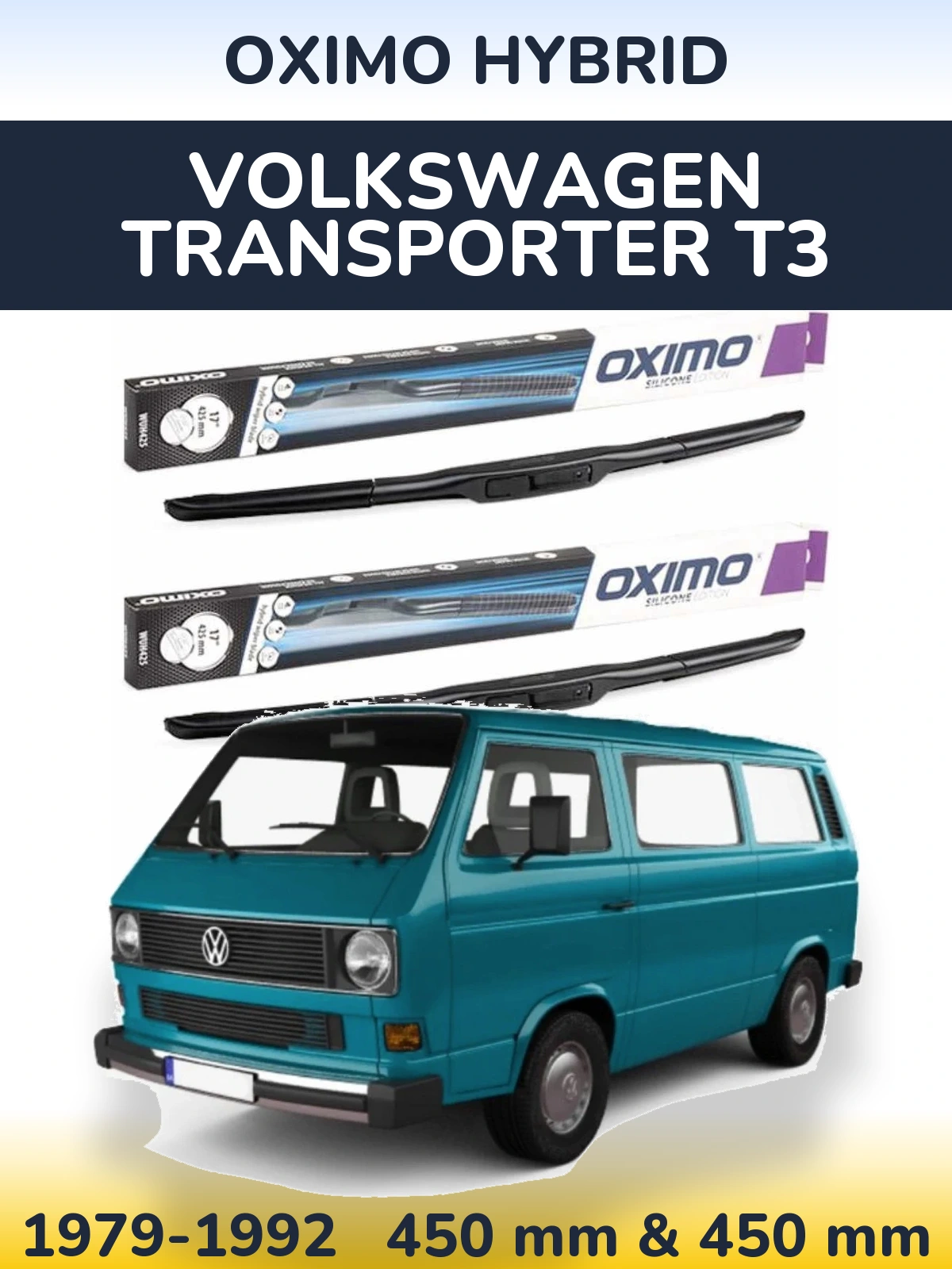 Комплект передніх щіток Oximo Hybrid 450 & 450 мм для Volkswagen Transporter T3 1979-1992