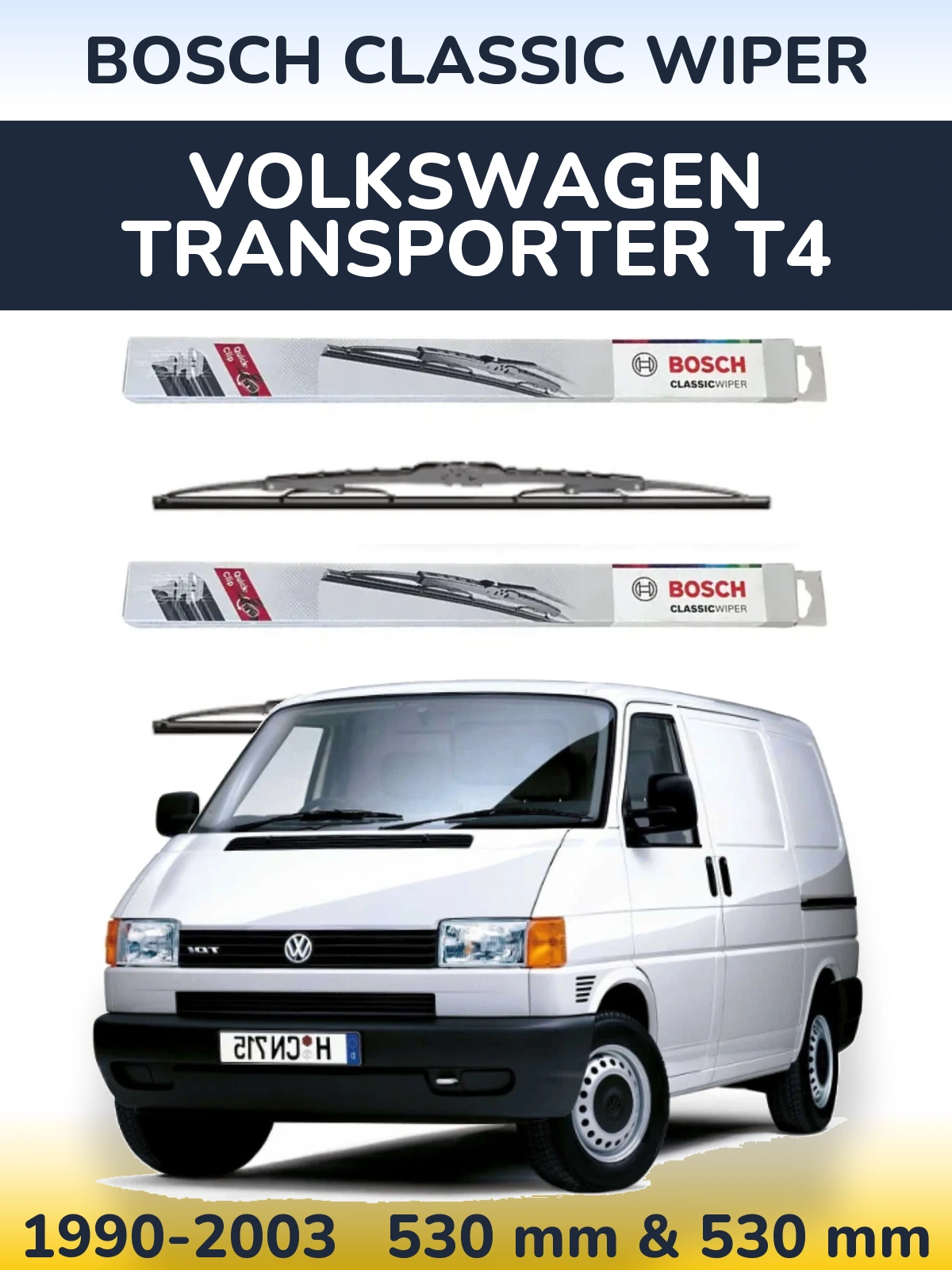 Sada předních stěračů BOSCH Classic Wiper 530 a 530 mm pro Volkswagen Transporter T4 1990-2003
