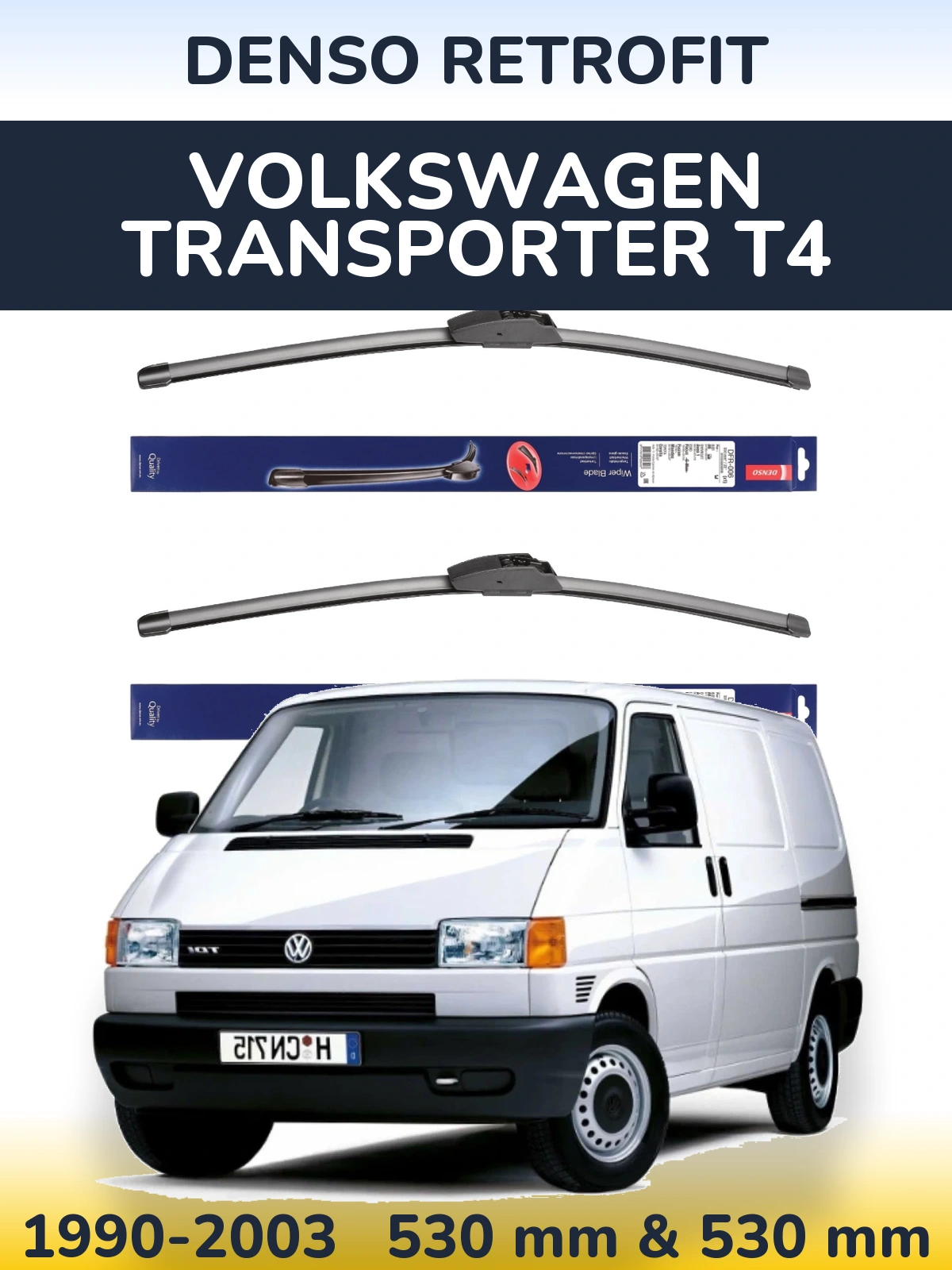 Sada předních stěračů Denso Retrofit 530 a 530 mm pro Volkswagen Transporter T4 1990-2003