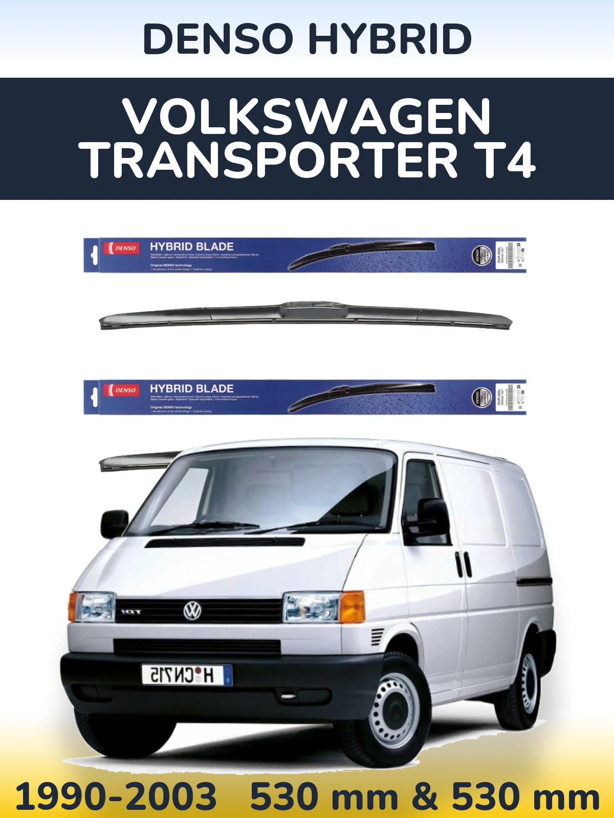 Sada předních stěračů Denso Hybrid 530 a 530 mm pro Volkswagen Transporter T4 1990-2003