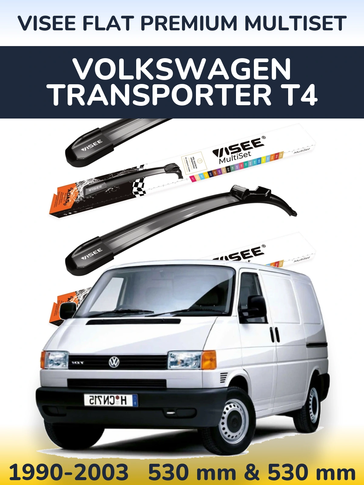 Sada předních stěračů VISEE FLAT PREMIUM MultiSet 530 a 530 mm pro Volkswagen Transporter T4 1990-2003