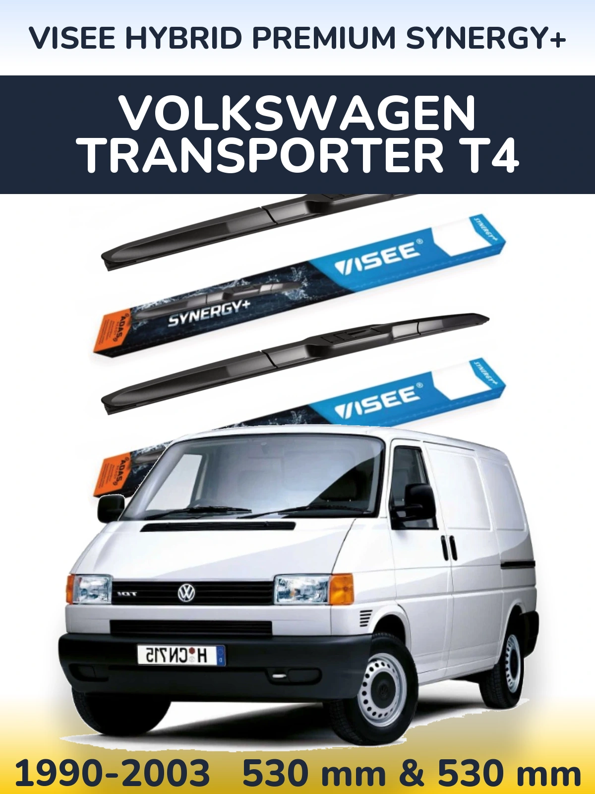 Sada předních stěračů VISEE HYBRID PREMIUM SYNERGY+ 530 a 530 mm pro Volkswagen Transporter T4 1990-2003