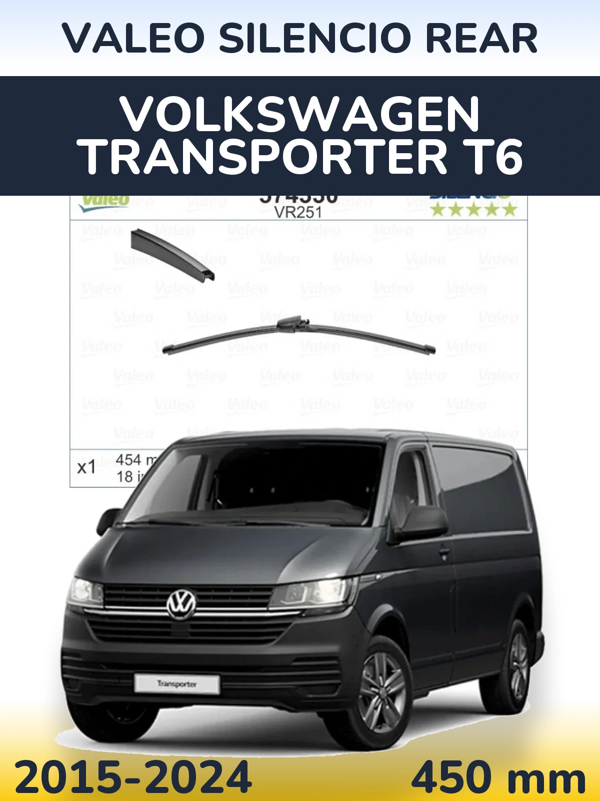 Zadní stěrač Valeo Silencio Rear 454 mm pro Volkswagen Transporter T6 2015-2024
