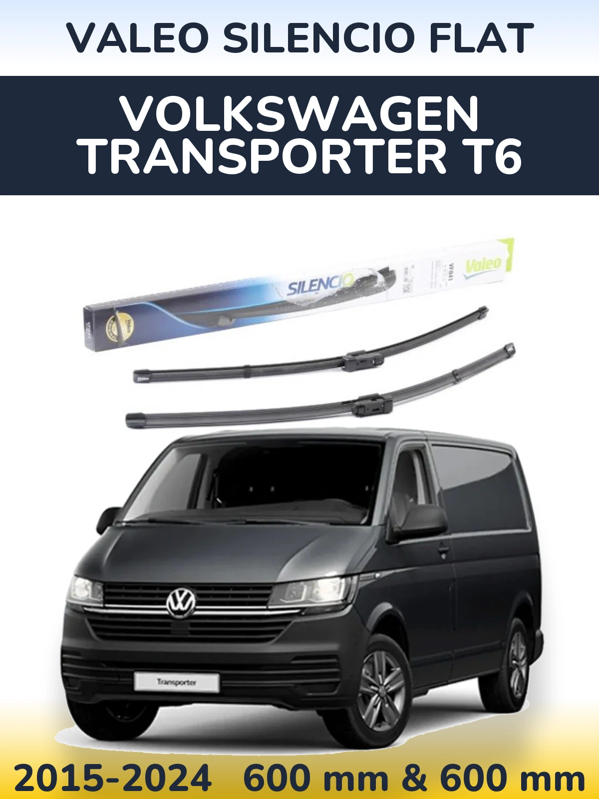 Sada předních stěračů Valeo Silencio Flat 600 a 600 mm pro Volkswagen Transporter T6 2015-2024