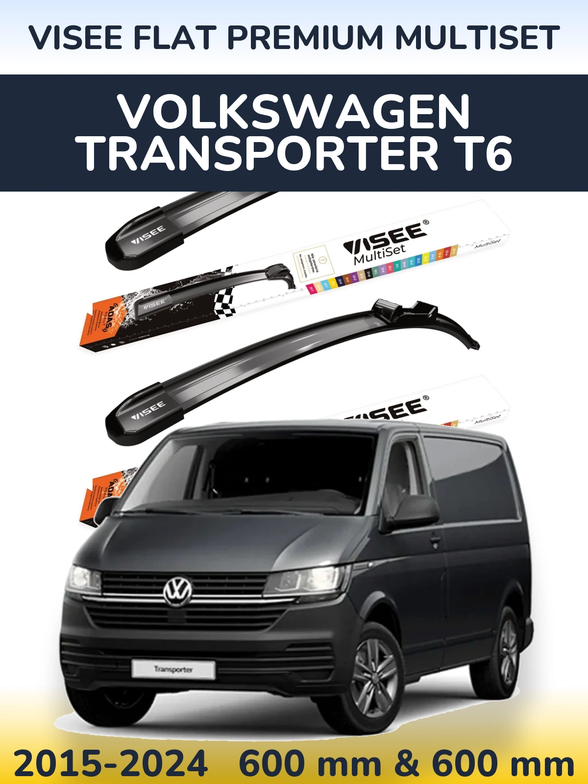 Sada předních stěračů VISEE FLAT PREMIUM MultiSet 600 a 600 mm pro Volkswagen Transporter T6 2015-2024