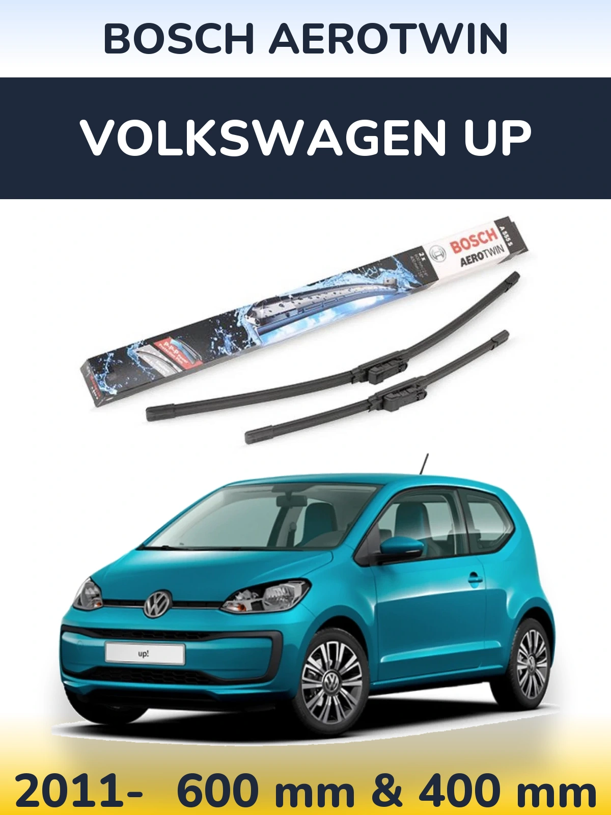 Комплект передніх щіток BOSCH AeroTwin 600 & 400 мм для Volkswagen Up 2011-2026