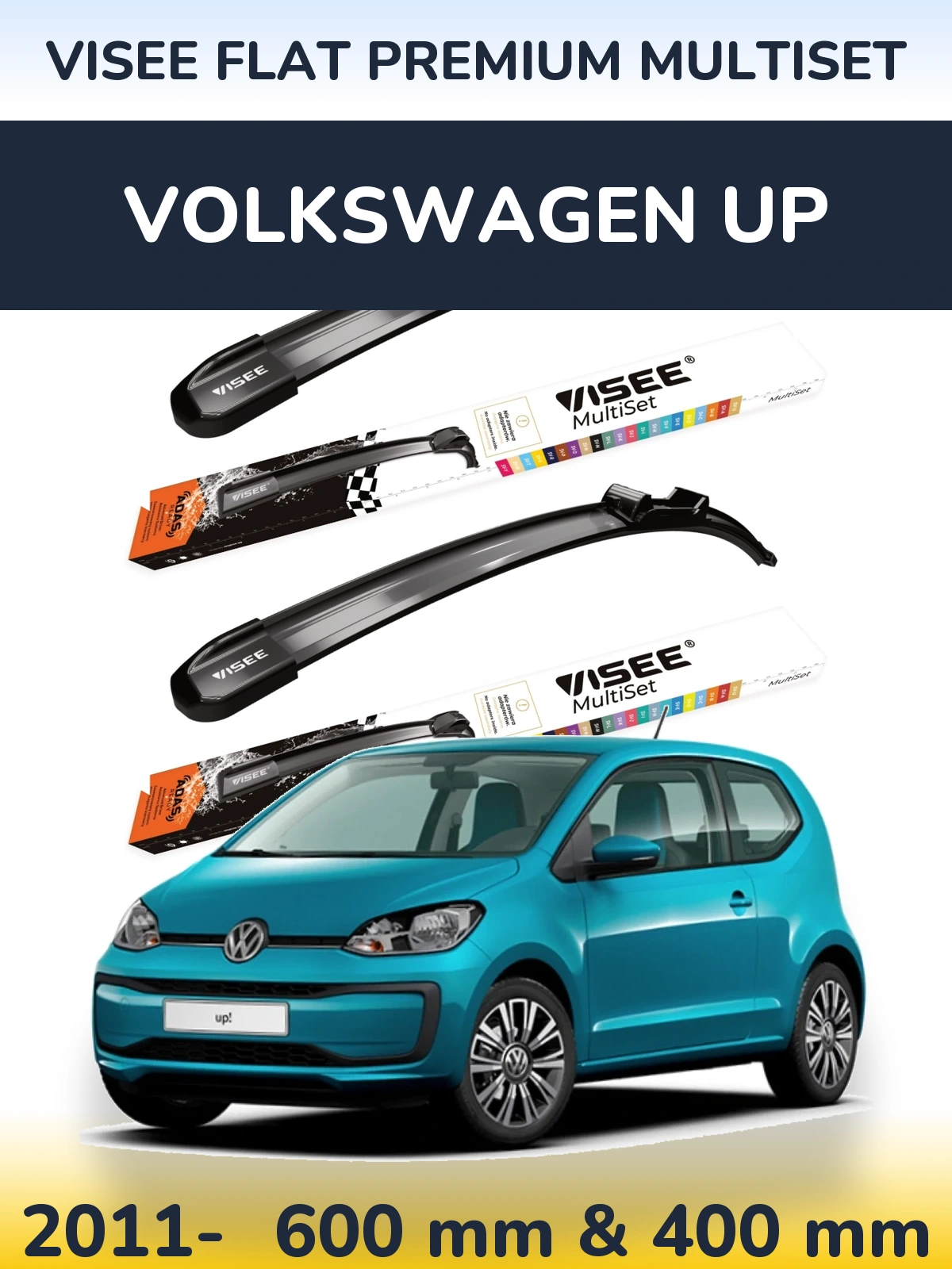 Sada předních stěračů VISEE FLAT PREMIUM MultiSet 600 a 400 mm pro Volkswagen Up 2011-2026