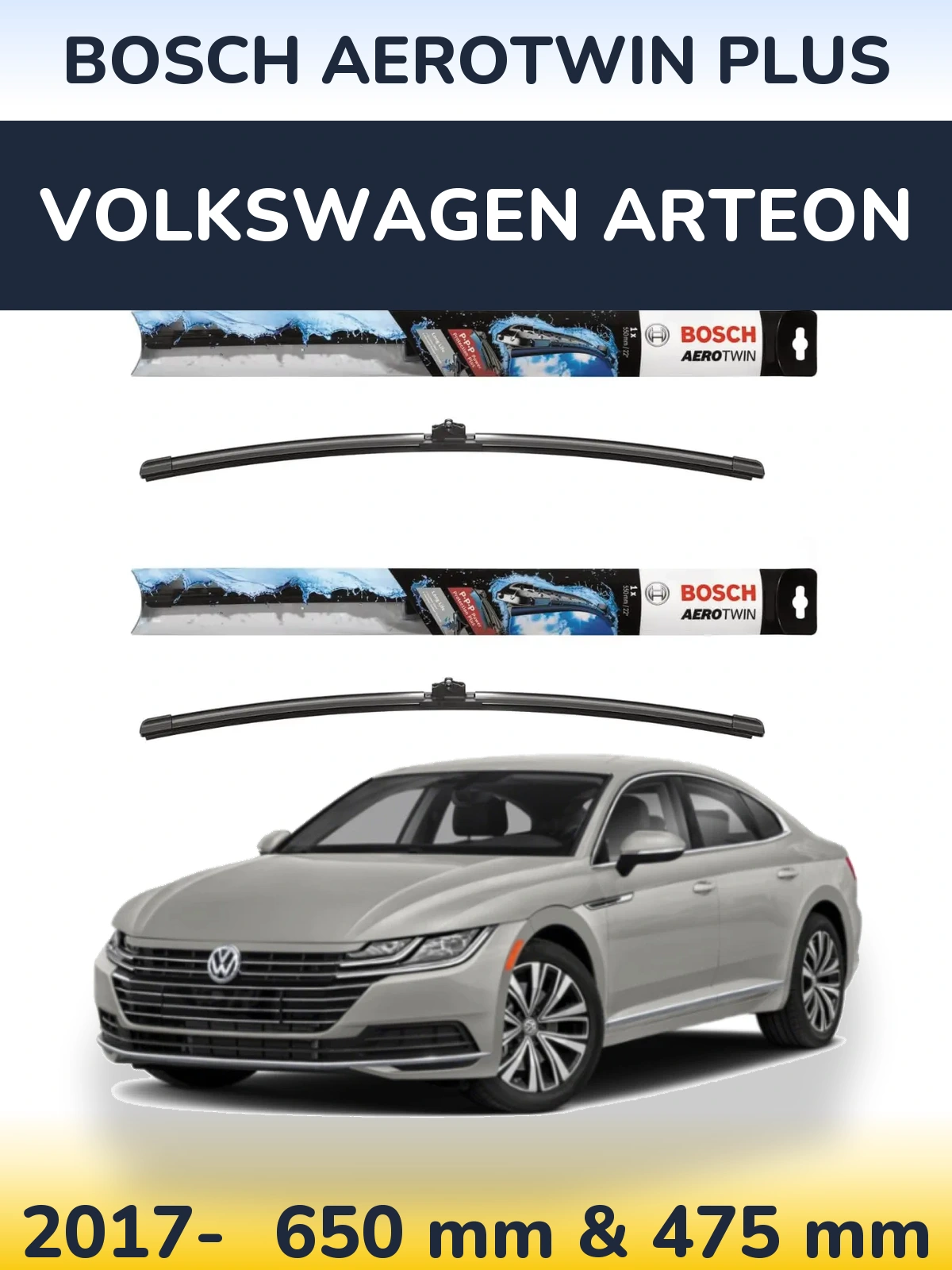 Sada předních stěračů BOSCH AeroTwin Plus 650 a 475 mm pro Volkswagen Arteon 2017-2026