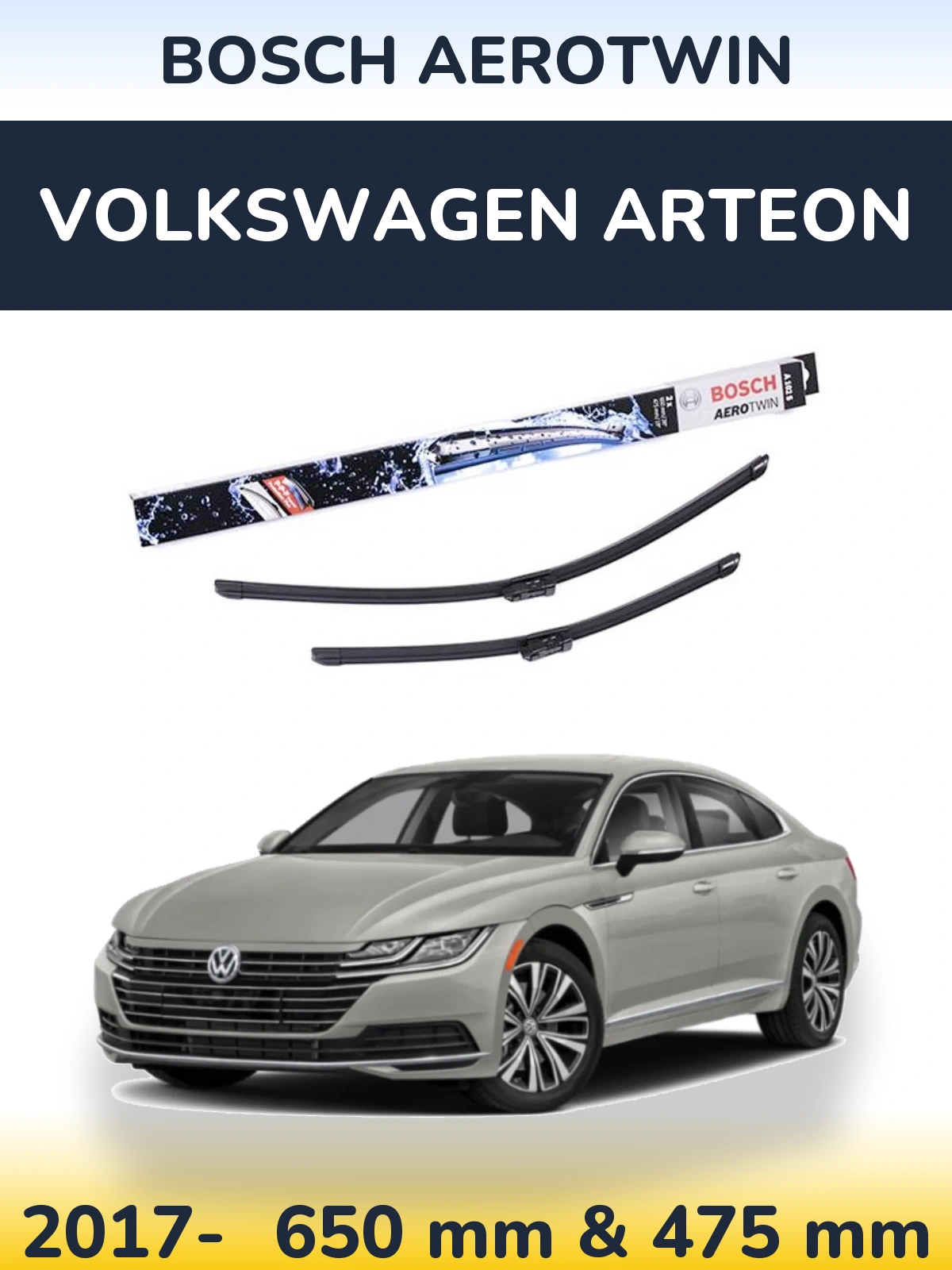 Комплект передніх щіток BOSCH AeroTwin 650 & 475 мм для Volkswagen Arteon 2017-2026