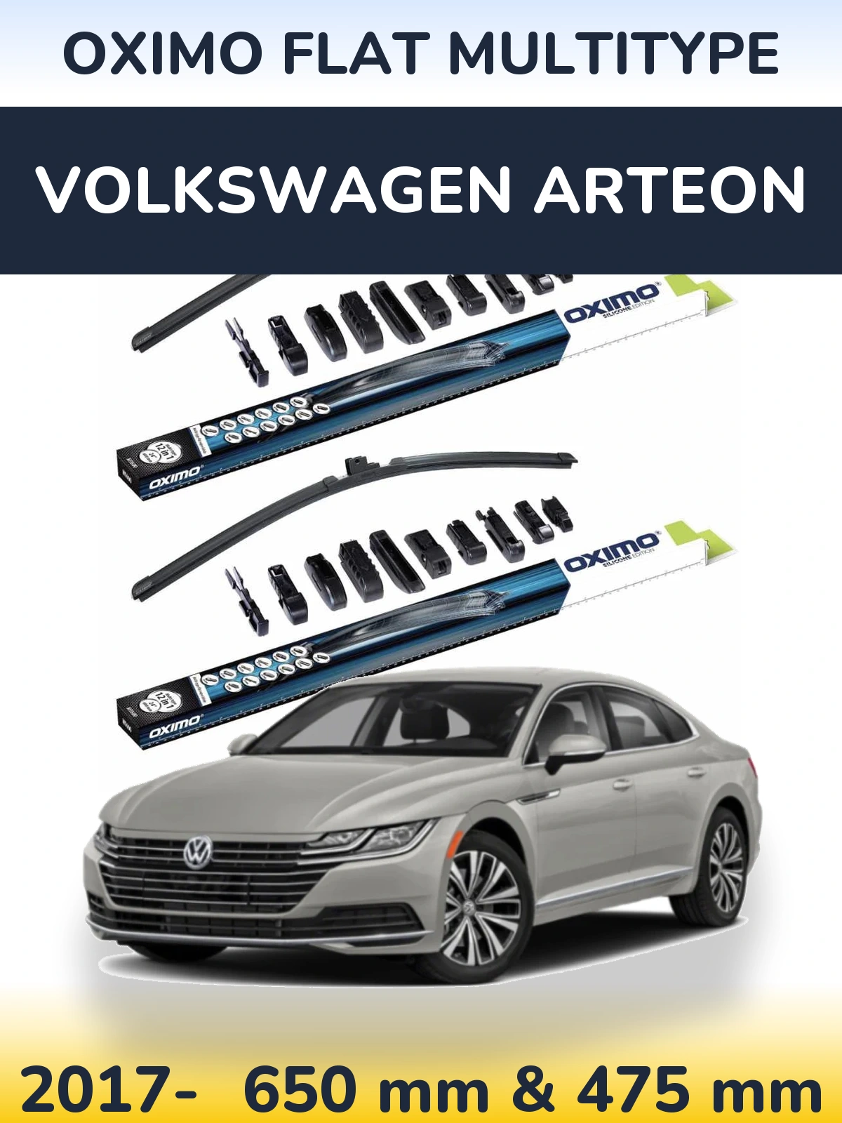 Sada předních stěračů Oximo Flat MultiType 650 a 475 mm pro Volkswagen Arteon 2017-2026