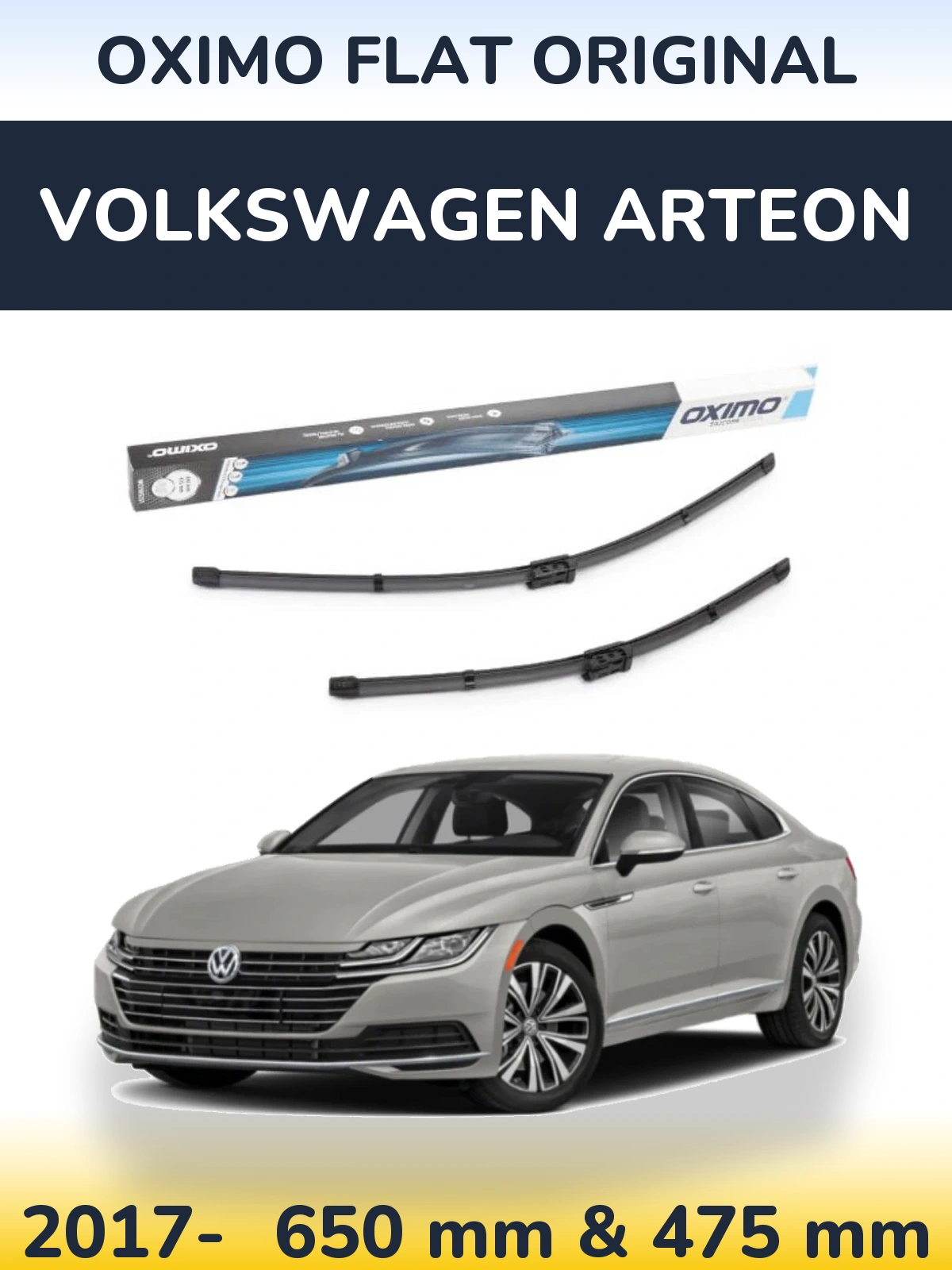 Комплект передніх щіток Oximo Flat Original 650 & 475 мм для Volkswagen Arteon 2017-2026